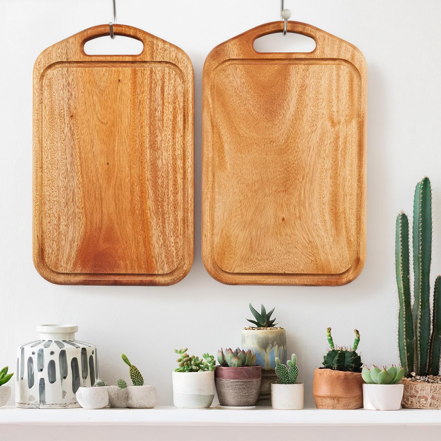 VieWood Khaya Wood Cutting Board, Wooden Chopping Board with Juice Groove & Handle Hole for Meat, Cheese, Vegetables, Bread, and Charcuterie (Japanese Style)