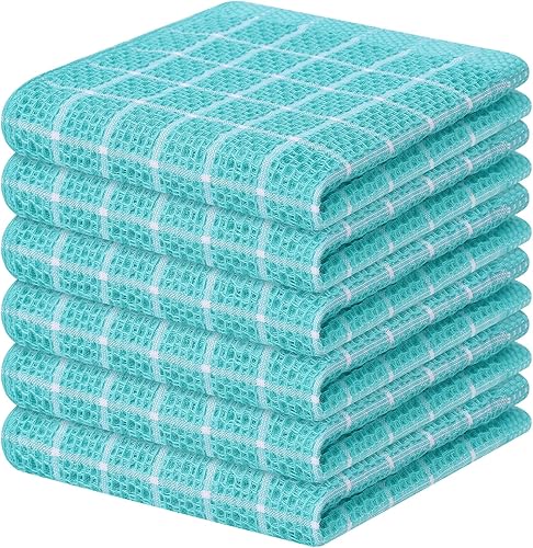 Fintale Paquete de 6 paños de cocina de 12 x 12 pulgadas, 100% algodón, tejido de gofre, suaves y superabsorbentes, trapos de secado rápido para