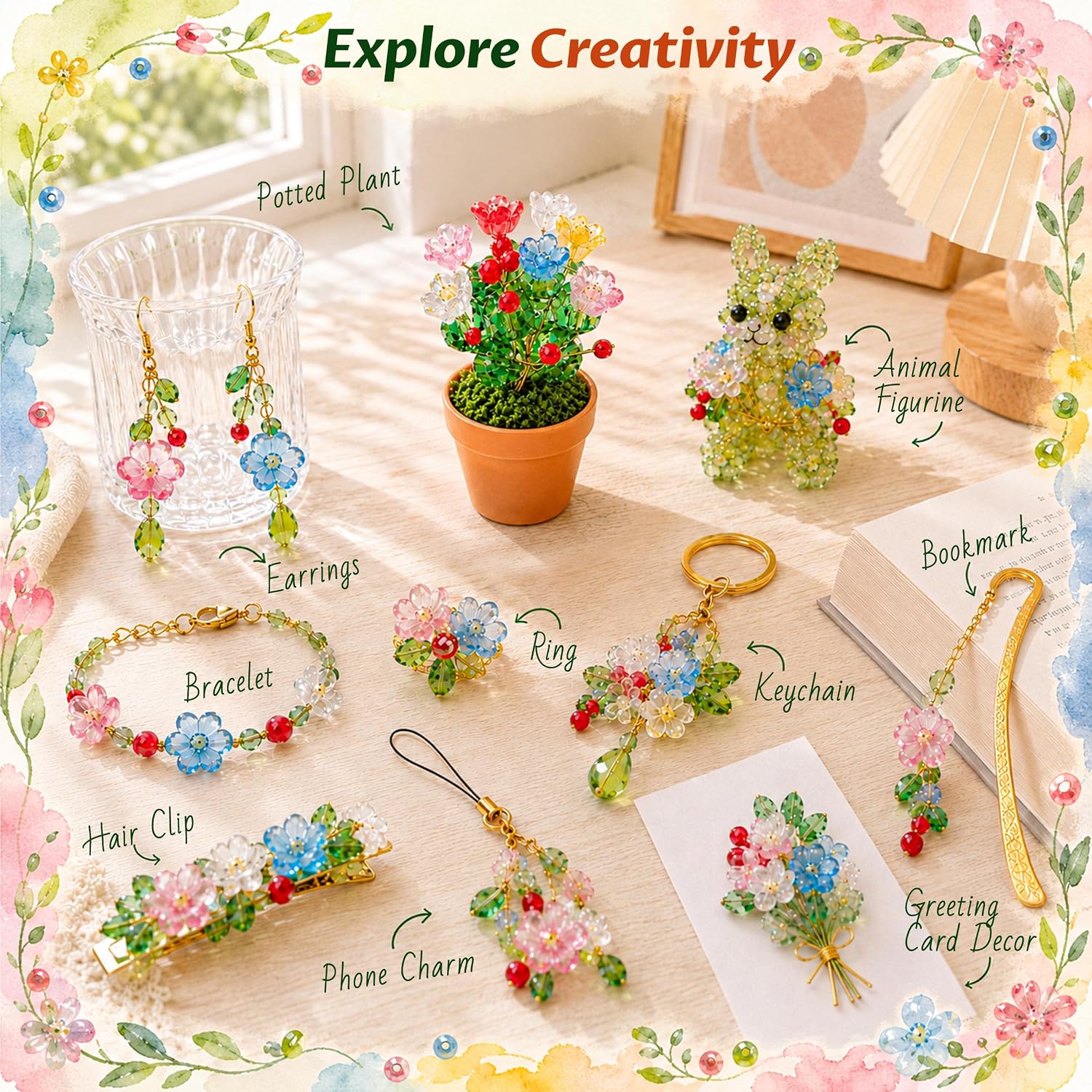 Joyclub 138 PCS Beaded Plant Kit with Glass Crystal Beads and Instruction