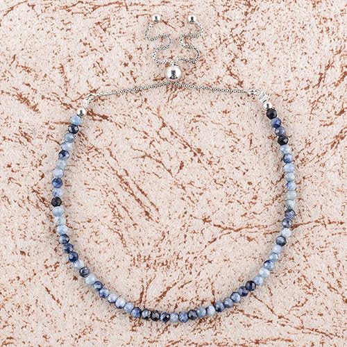 Miniatura 6 de OdrillionGems Pulsera de bolo de plata de ley 925 con cuentas redondas facetadas, hecha a mano, minimalista, cristales curativos, deslizante