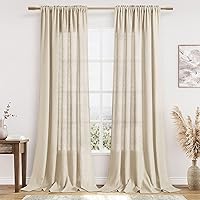Vista 122 de Guken - Cortinas de lino negro de 108 pulgadas de largo para sala de estar, dormitorio, juego de 2 paneles, bolsillo para barra, cortinas