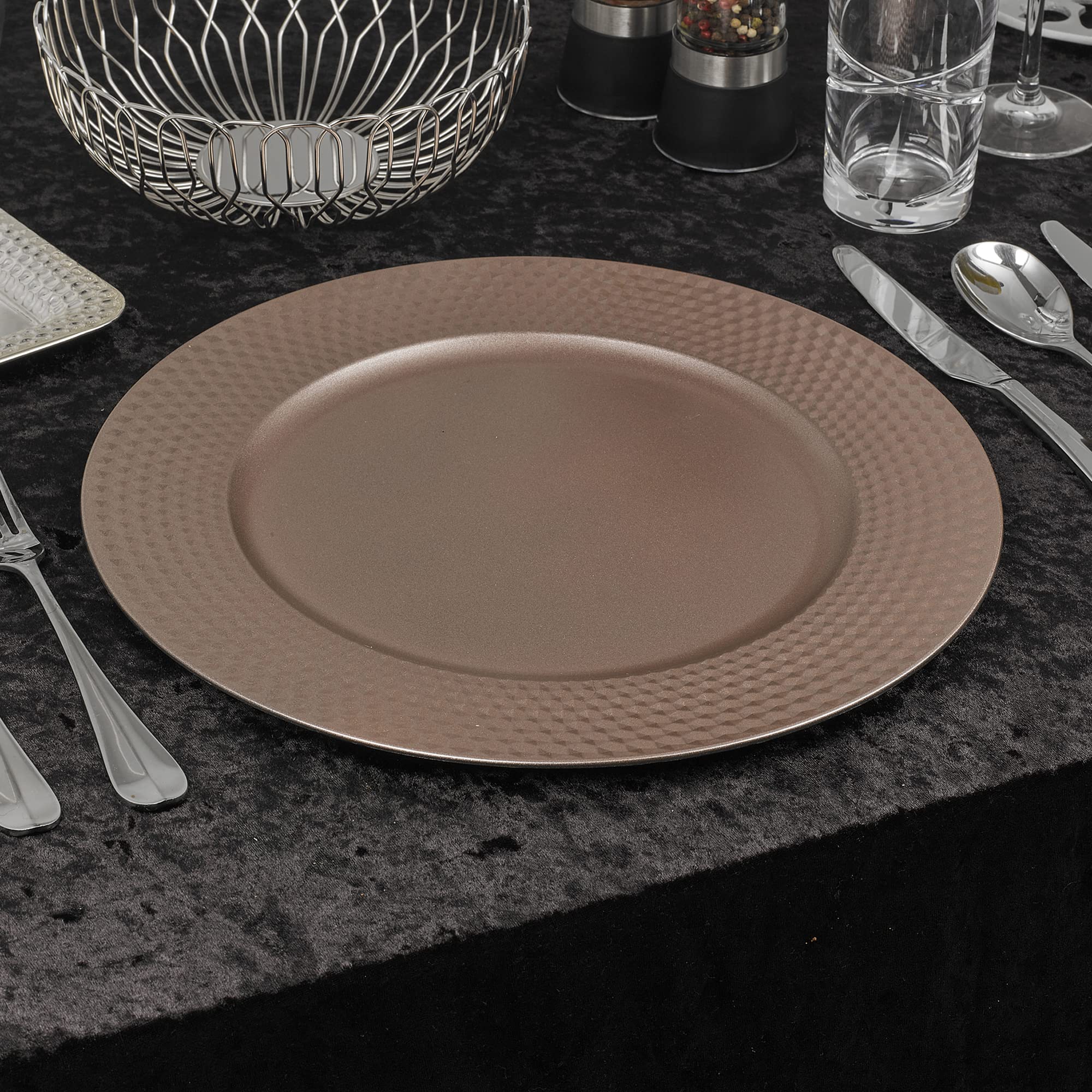 URBNLIVING 33cm Christmas Dinner Charger Plates Placemats Dining Table Setting Reusable Party Decor (Matt Geo Rose Gold, 6 Charger Plates)