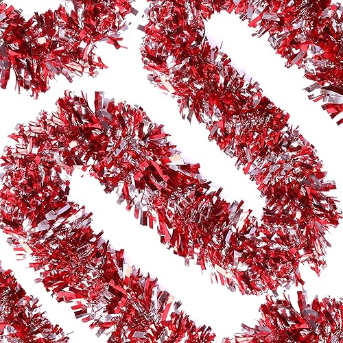 Miniatura 9 de Sggvecsy Guirnalda de oropel rojo de Navidad de 49.2 pies, decoración de árbol de Navidad, guirnalda metálica giratoria de Navidad, decoraciones