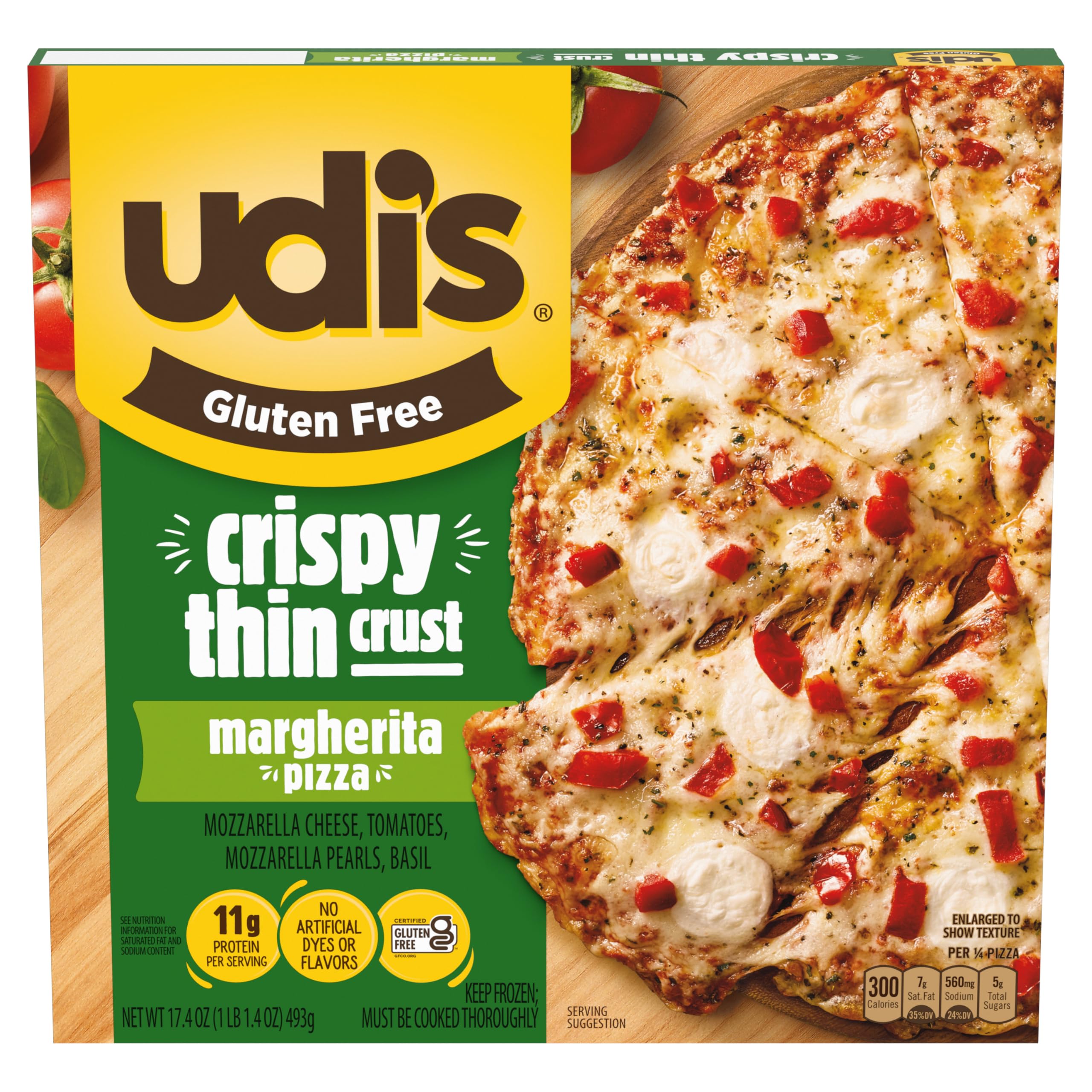 Udi's Gluten Free Margherita Pizza With Crispy Thin Crust, 17.4 oz (frozen)
