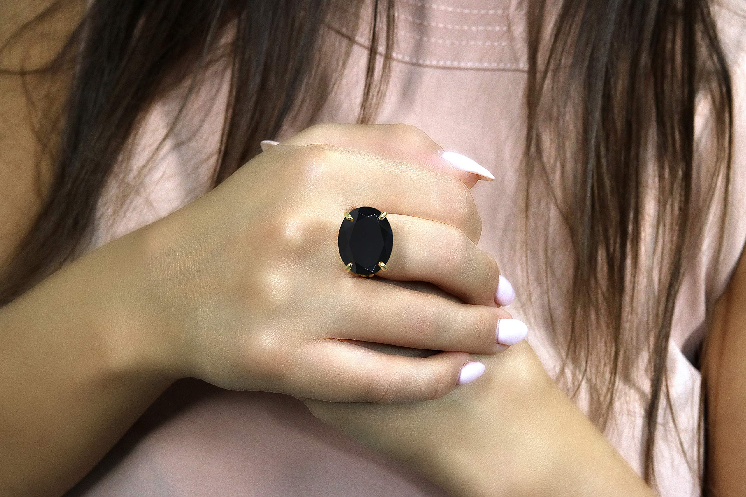 Anemone Gioielli Bene Onice Nero per Donne - 14k Oro Reimpito Anello Gioielli con 18x13mm Onice Nero - Artigianale Gemma Anelli per Donne - Incisione Gratuita e Scatola Gioielli