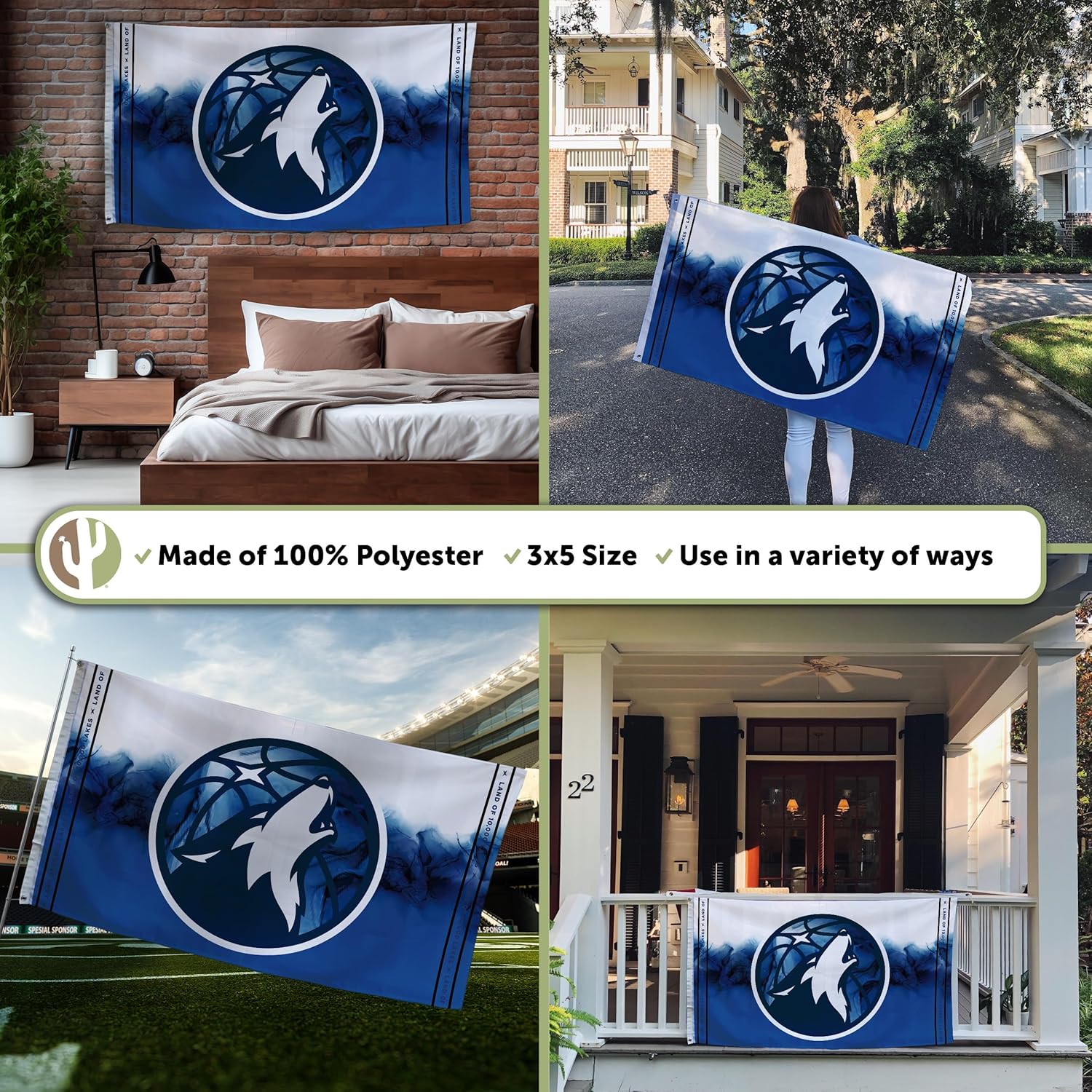 Desert Cactus Minnesota Timberwolves Flag NBA 100% Polyester Indoor Outdoor 3x5 feet National Basketball Association Team Flags (Flag City Edition 2023 B) - Image 3