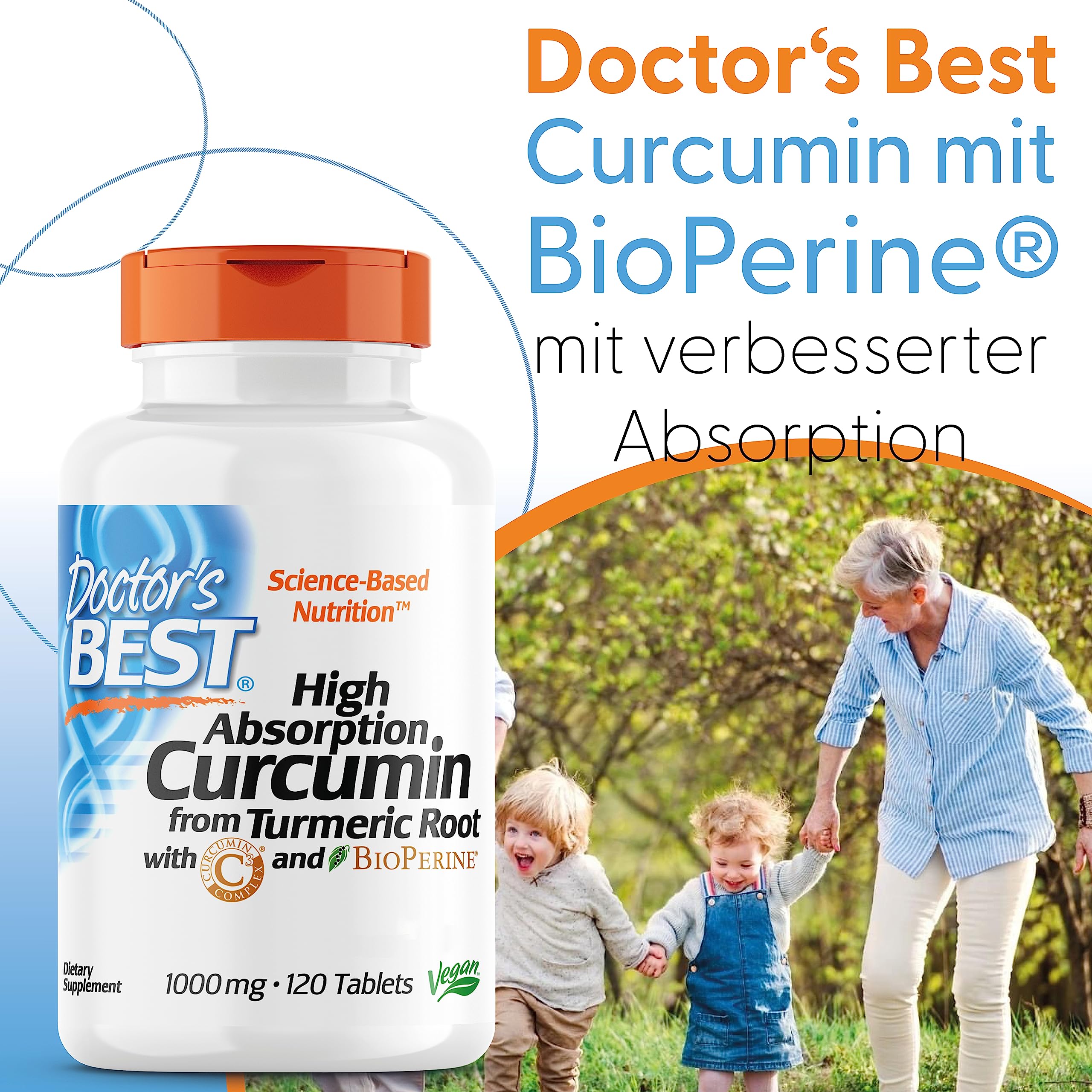 Doctor's Best, High Absorption Curcumin, 1.000mg, 120 vegane Tabletten, Laborgeprüft, Kurkuma, Glutenfrei, Sojafrei, Vegetarisch