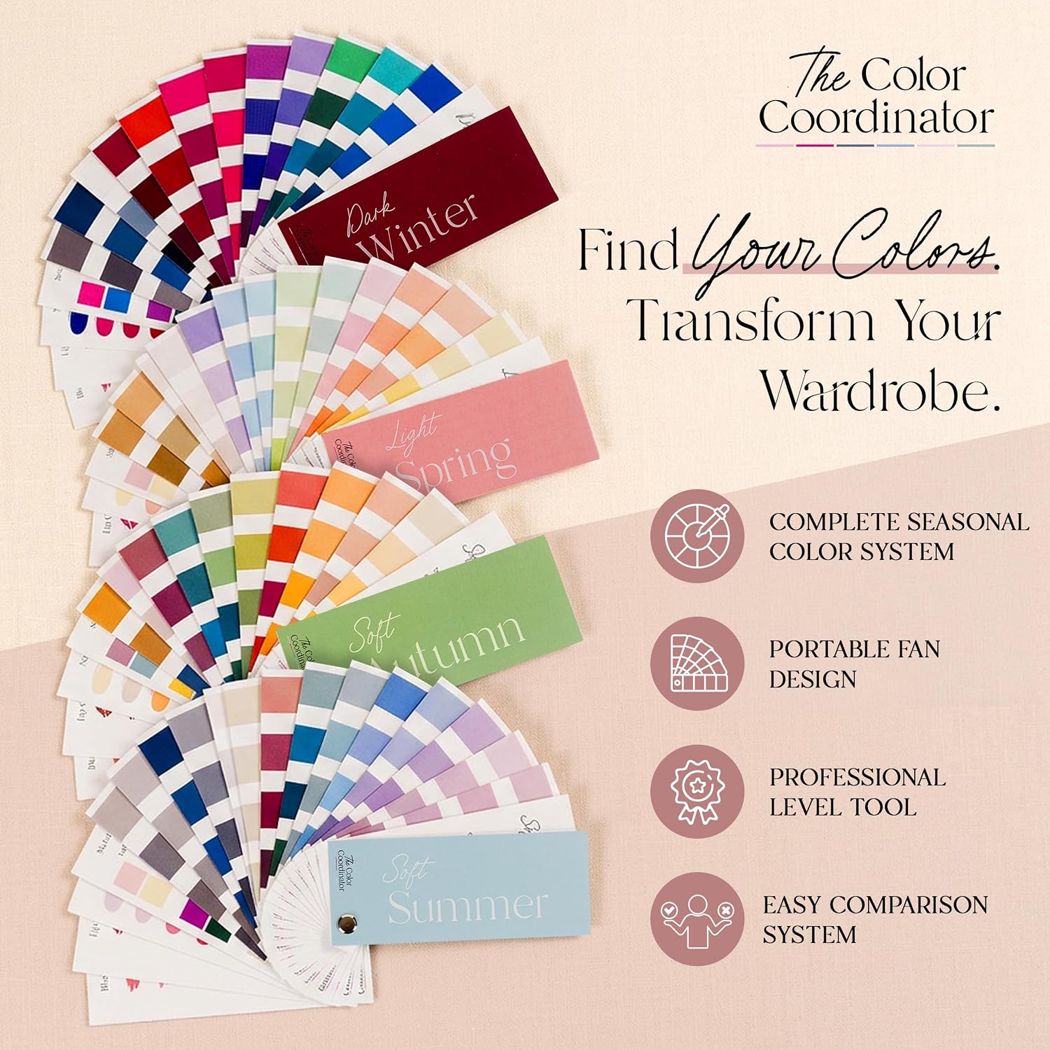 Personal Color Analysis Fan - 12 Season Color Fan, Skin Tone and Undertone Matching Guide for Makeup and Fashion, Portable Seasonal Color Palette (Warm Spring, Spring)