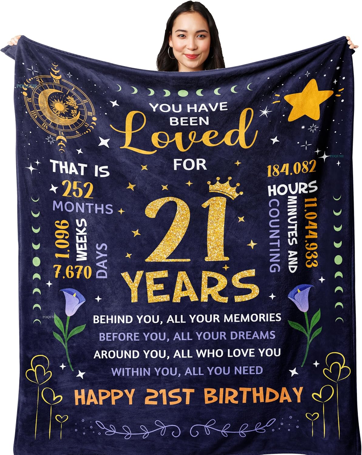 21st Birthday Gifts for Her, 21st Birthday Decorations Blanket 60"x50", 21 Year Old Birthday Gifts for Her Female Girl, Happy 21st Birthday