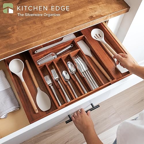 Miniatura 2 de Organizador de cubiertos, cubiertos y utensilios de alta calidad para cajones de cocina, expandible de 15 a 25 pulgadas de ancho, 10 compartimentos,