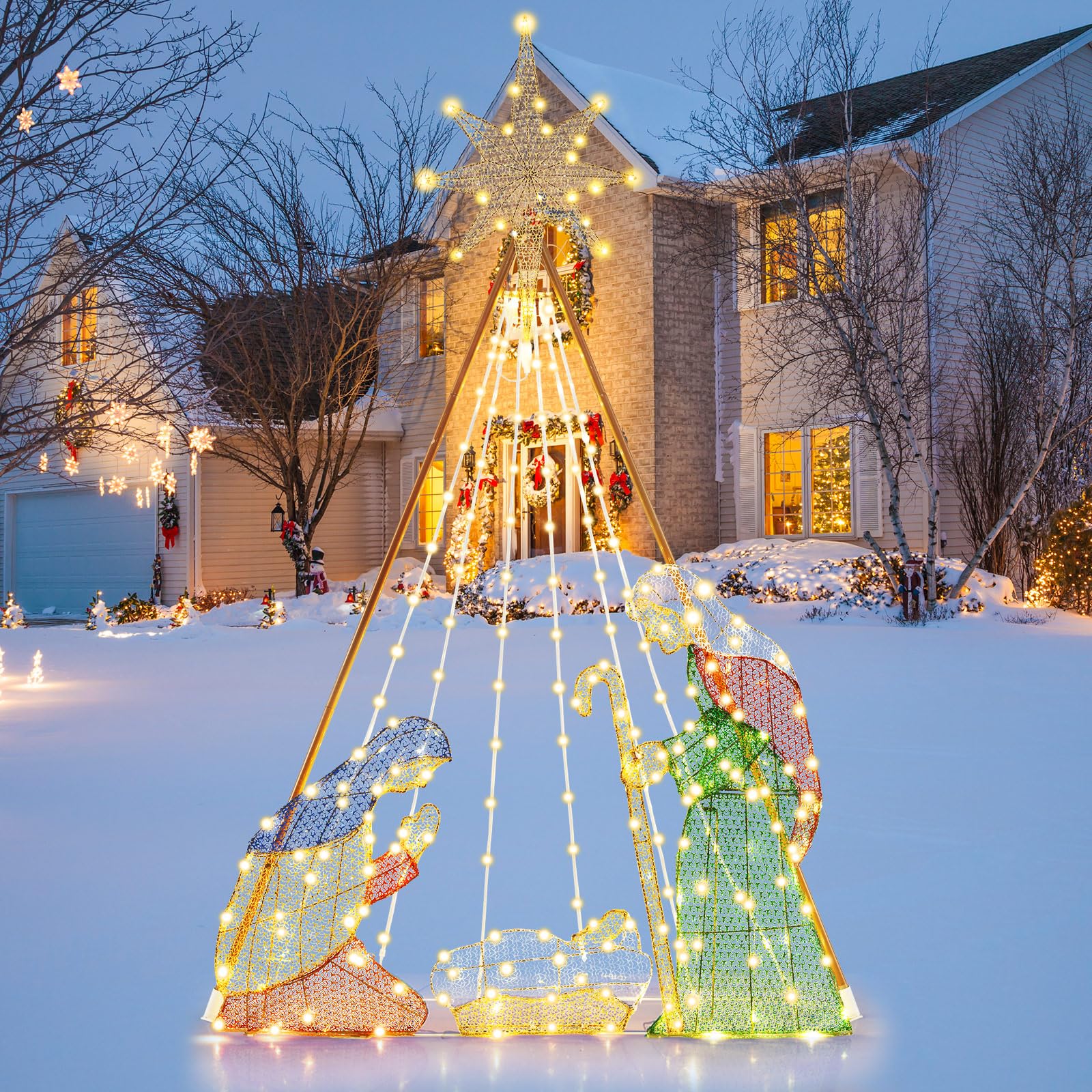 Snapklik.com : Tangkula 6 FT Christmas Lighted Nativity Scene Set ...