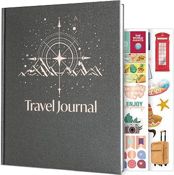 Skyline Travel Journal, Vacation Diary for Women & Men, Pocket Silver Black