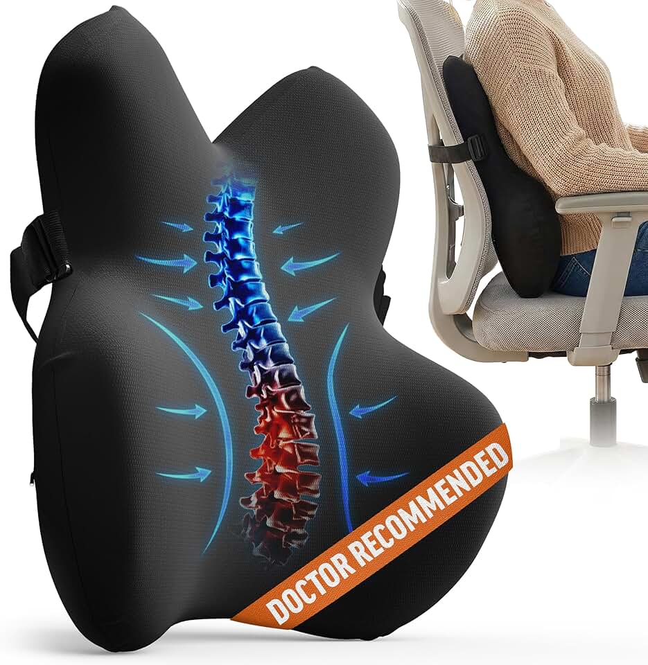 Everlasting Comfort Lumbar Support Pillow for Office Chair - Memory Foam Back Cushion for Car Seat - Promotes Better Posture, Back Pain Relief - Ideal Gaming and Desk Chairs Work and Home Essentials