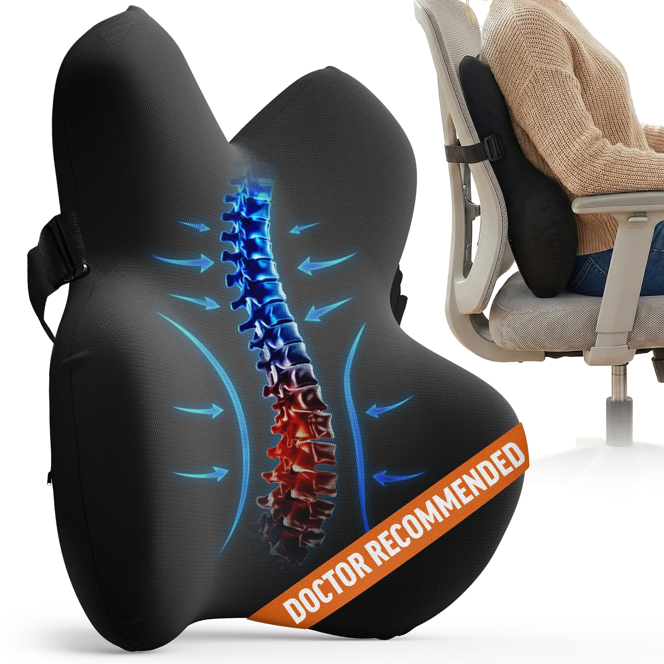 Photo 1 of Everlasting Comfort Lumbar Support Pillow for Office Chair - Memory Foam Back Cushion for Car Seat - Promotes Better Posture, Back Pain Relief - Ideal Gaming and Desk Chairs Work and Home Essentials