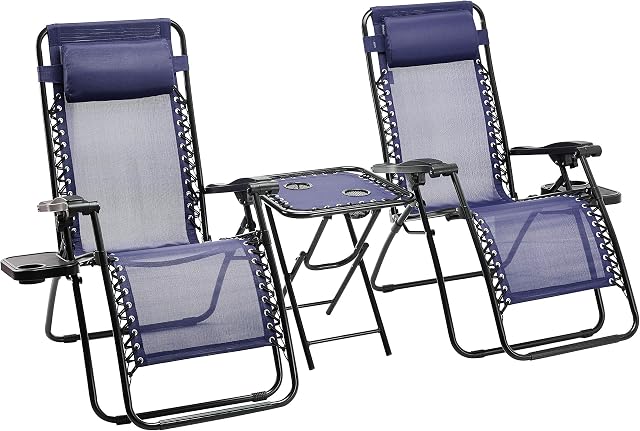 Amazon Basics Zero Gravity Chair with Side Table, Set of 2, Blue