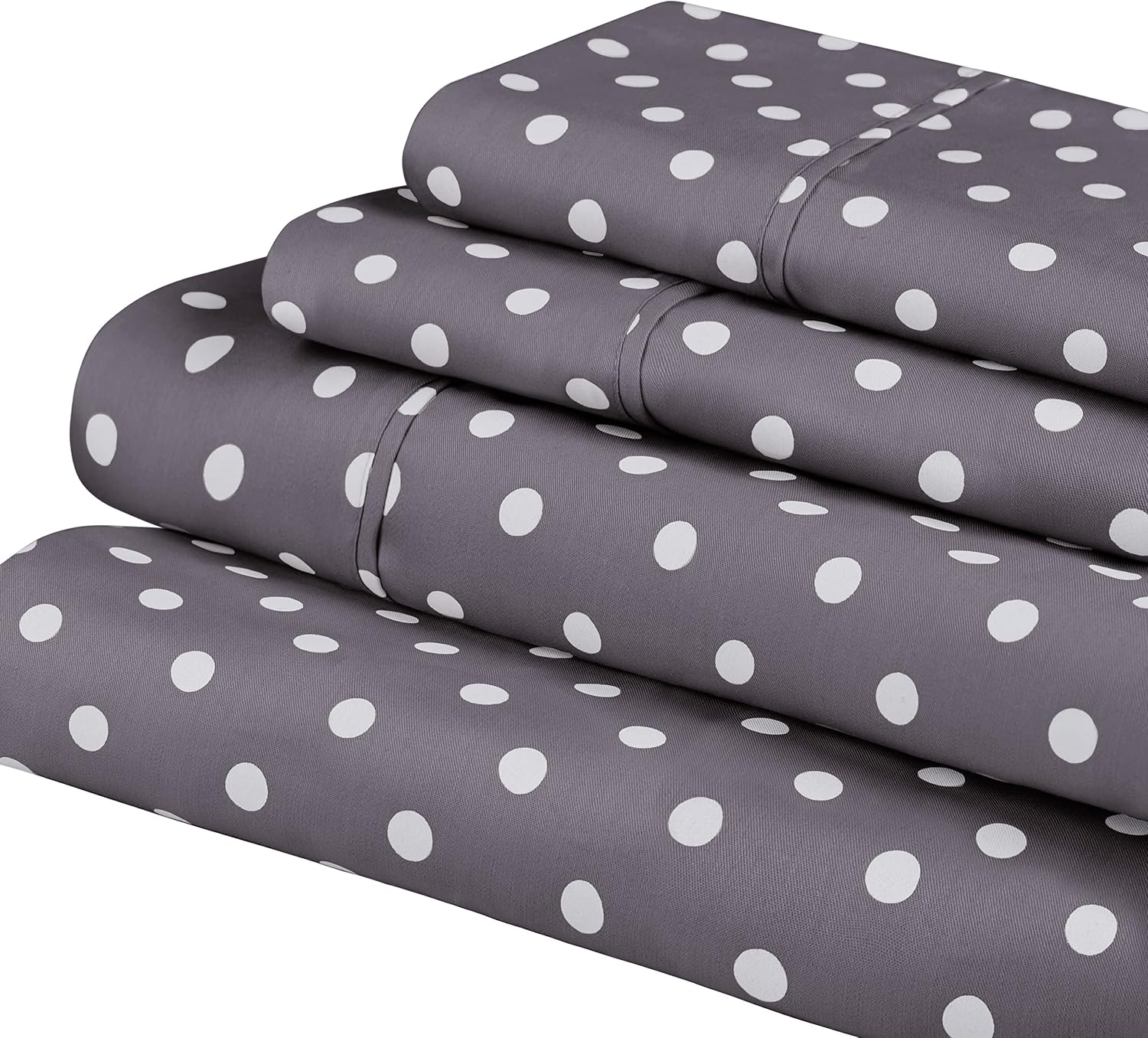 SUPERIOR Cotton Blend 600 Thread Count Sheet Set, Polka Dot Design, Includes 1 Elastic Deep Pocket Fitted Sheet, 1 Flat Sheet, 2 Pillowcases, Luxury Bedding, Soft Sateen Weave, Full, Grey