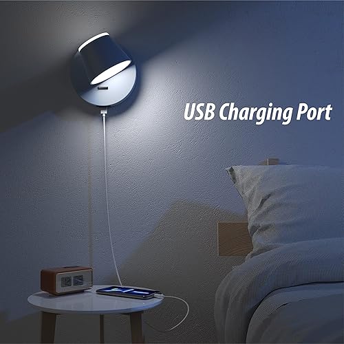 Miniatura 5 de URSOLA Juego de dos lámparas de pared, apliques de pared LED con interruptor de encendidoapagado, puerto de carga USB, 110 voltios, lámpara de pared