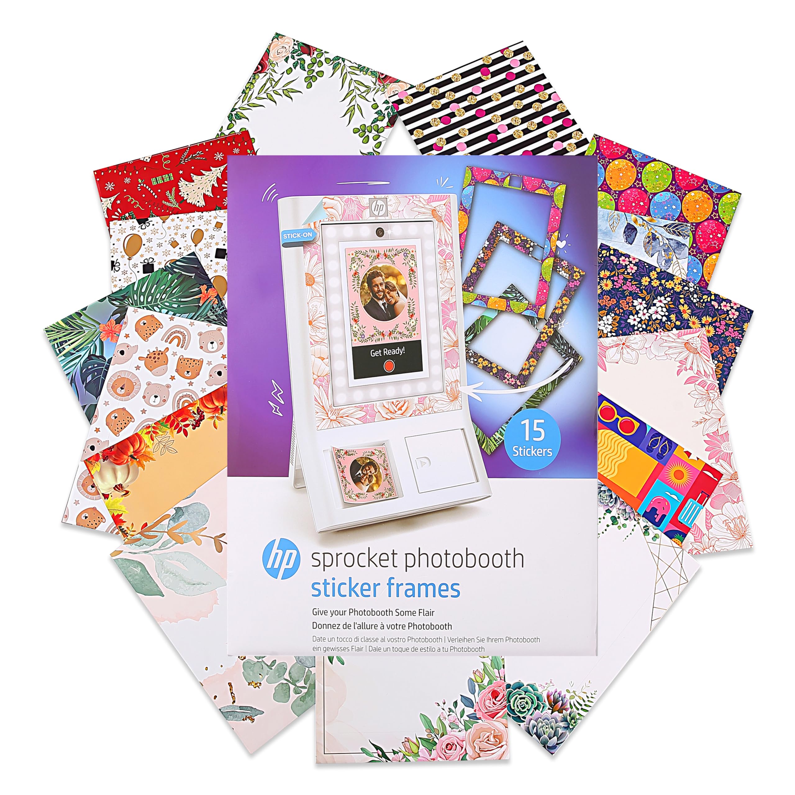 HP Sprocket Photobooth Decorative Sticker Frames - 15-Pack of Custom Adhesive Stickers Exclusively for Use with HP Sprocket Photobooth