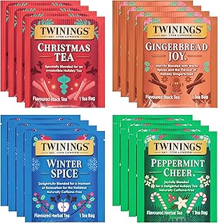 Twinings Christmas Holiday Variety Tea Bag Pack (20 Count), 4 Flavors Include Christmas Tea, Winter Spice, Gingerbread Joy, Peppermint Cheer, Seasonal Gift for Her, Him, Family, Friends