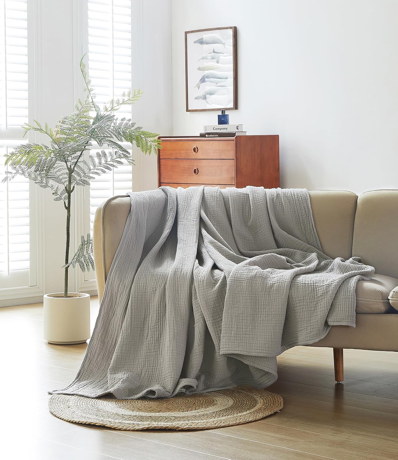 100% Cotton Muslin Throw XL Blanket (50" x 70") – A Luxuriously Soft, 4-Layer Lightweight and Breathable Gauze Blanket, Perfect for Year-Round use on beds, couches (Grey, Throw XL) - Image 6