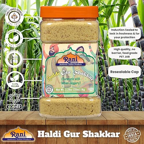 Miniatura 76 de Rani Masala Gur (Jaggery) Azúcar de caña sin refinar indio sin refinar, 17.5 oz (1.1 libras) tarro de PET de 17.64 oz ~ Apto para gluten Vegano