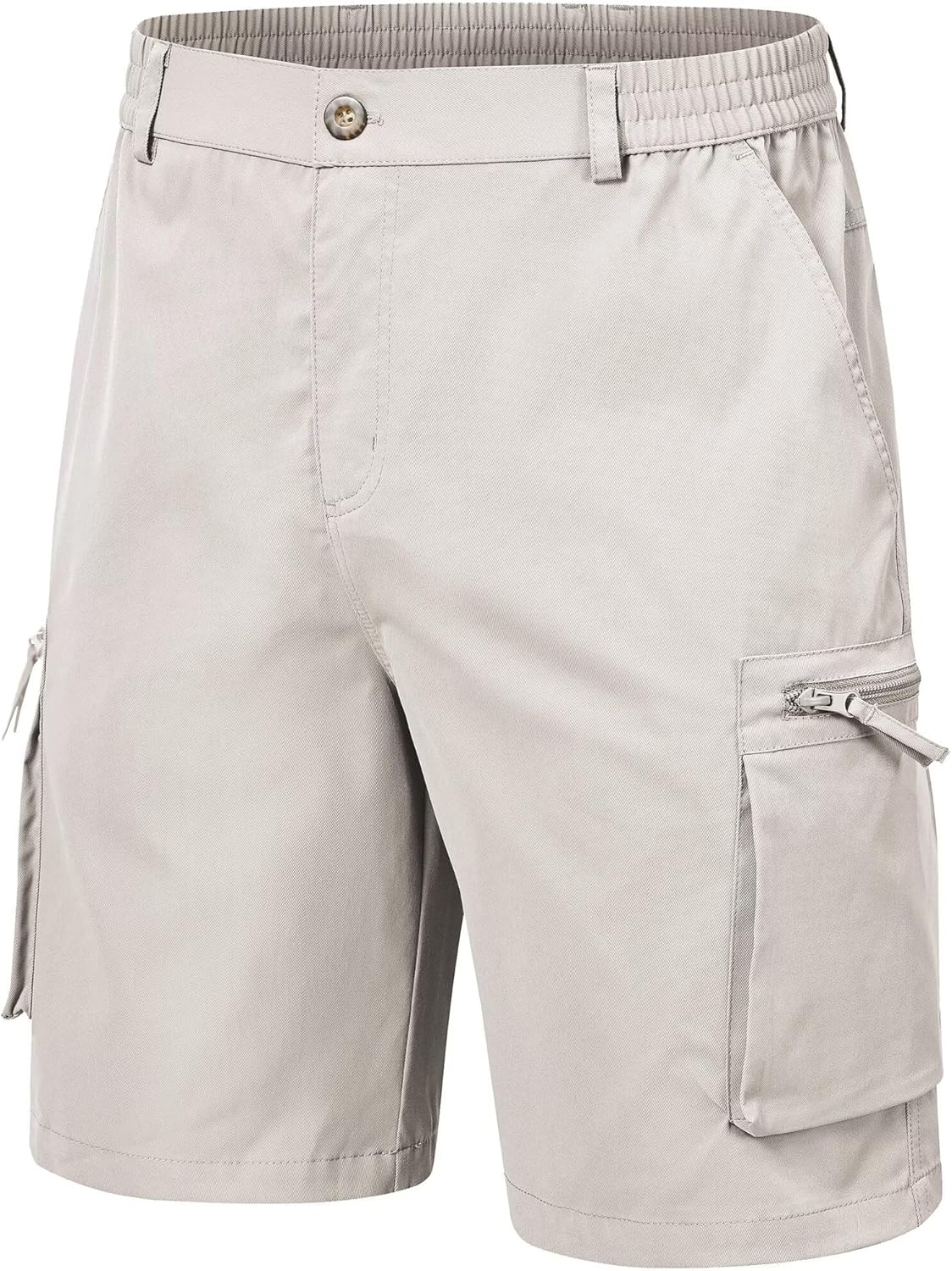 QPNGRP Men's 9" Inseam Stretch Waist Zipper Cargo Shorts with 6 Pockets