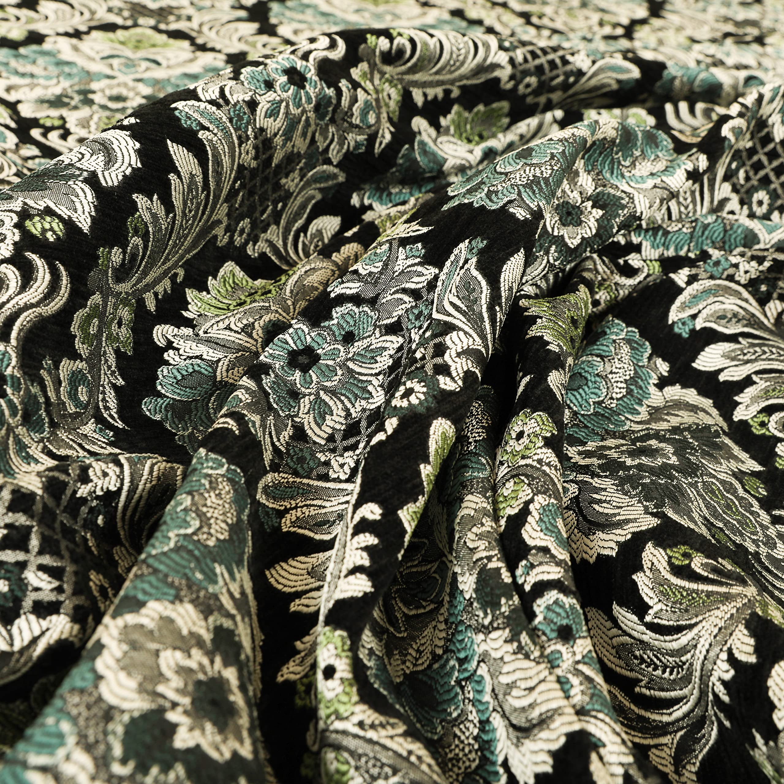 Tissu Damas Floral Bleu Pour Ameublement - 140 Cm De Large, Vente Au Mètre, Turquie