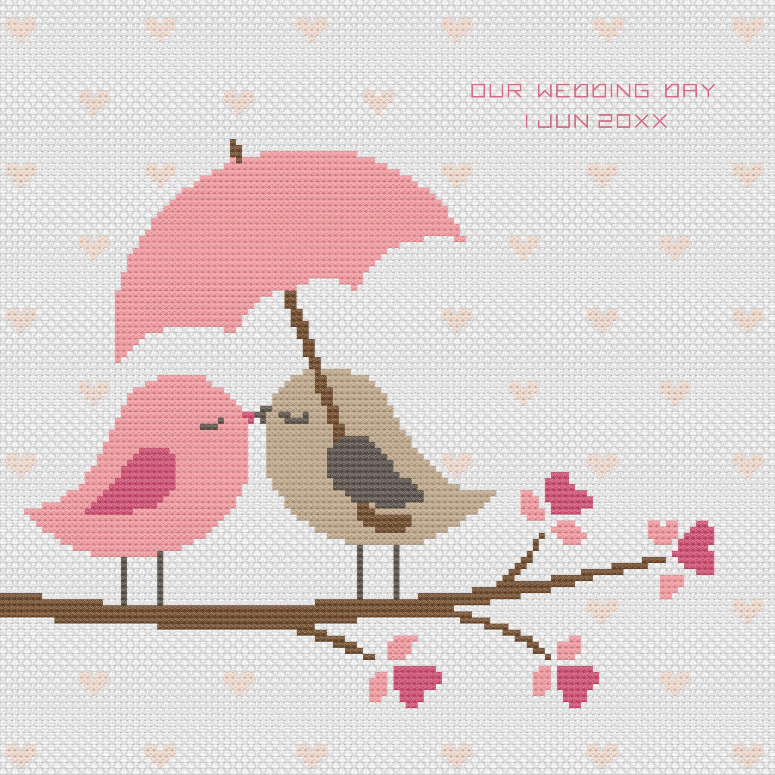 Love Birds in The Rain Wedding Sampler - Cross Stitch Kit