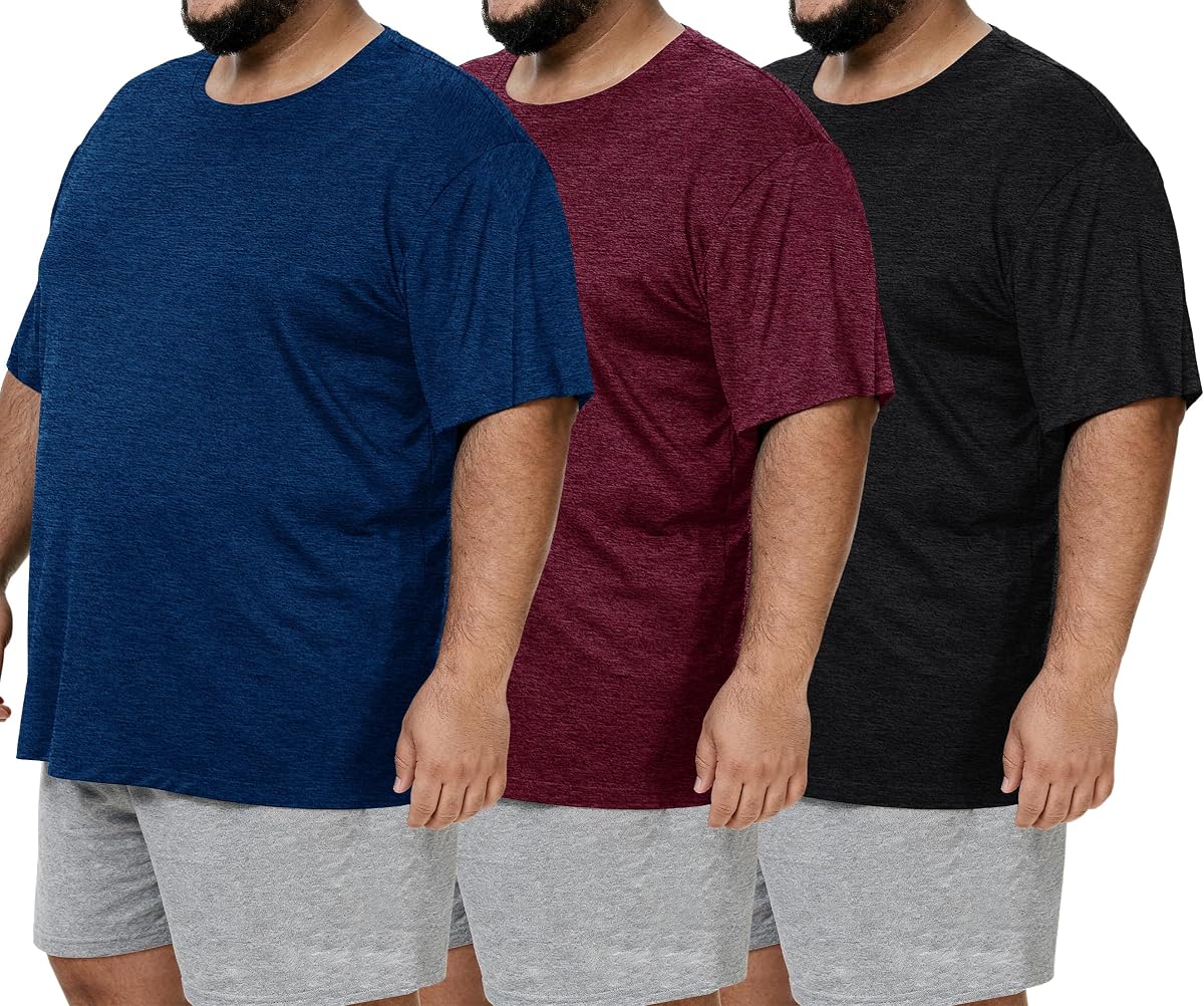 BOOJO 3 Pack Men's Big and Tall Shirts - Short Sleeve Workout Quick Dry T-Shirts Crew Neck Moisture Wicking Tshirts (3XL-5XL)
