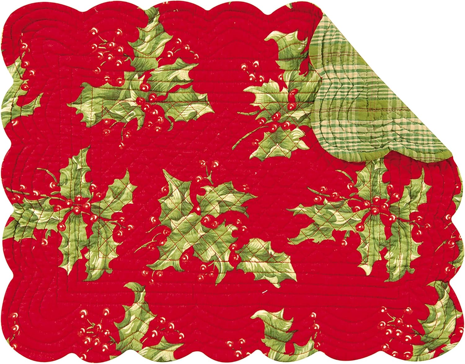 C&F Home Holly Red Quilted 100% Cotton Set of 4 Placemats 13" x 19" Xmas Festive Winter Holidays Home Kitchen Dining Dinner Table Tabletop Reversible Machine Washable Decor Decoration Rectangular