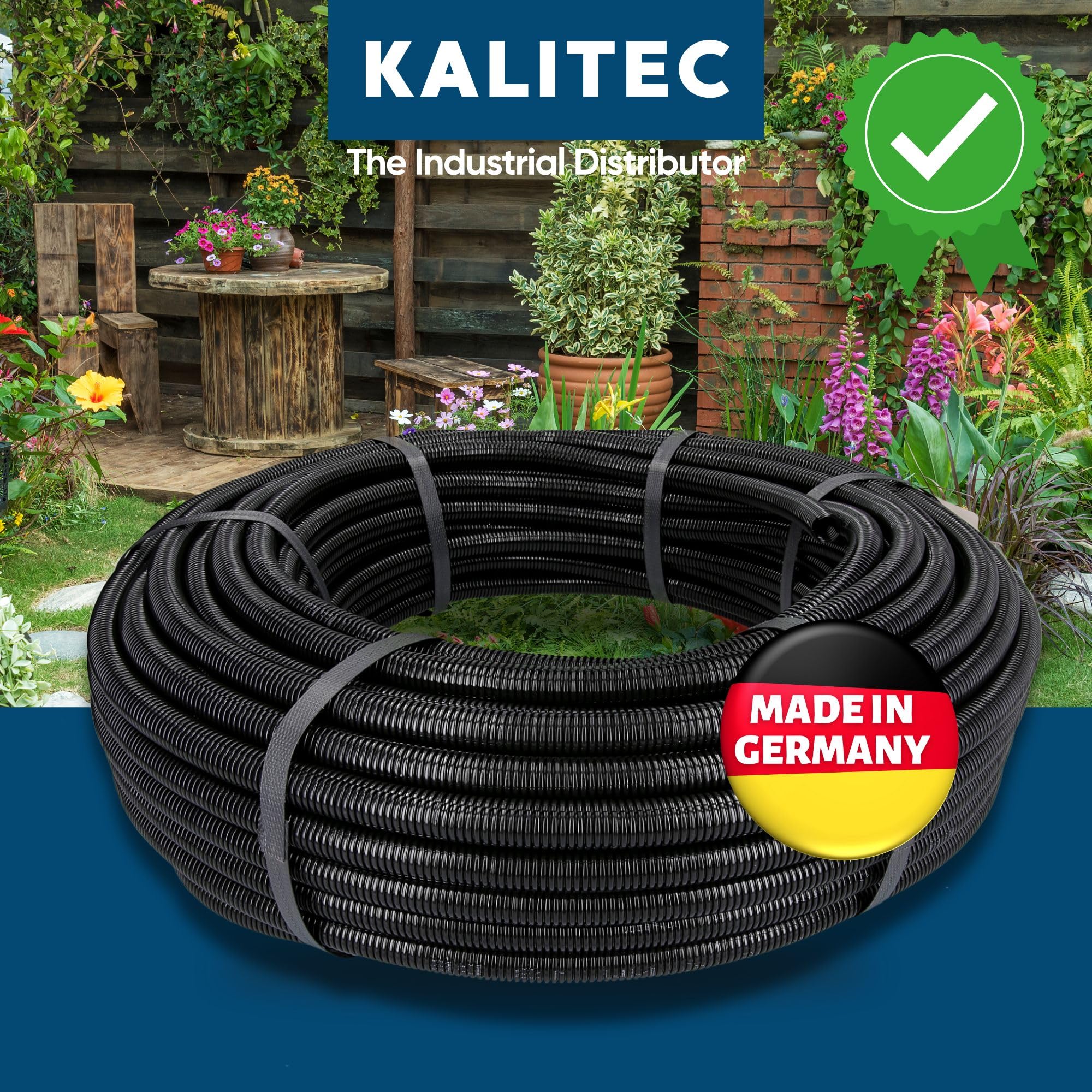Kalitec Twin NW 23 - Tubo Corrugado Divisible 50 m, PP-UV 21,6 mm Negro | Protector de cables de dos piezas, resistente a rayos UV, apto para exterior, industria solar y automotriz, polipropileno