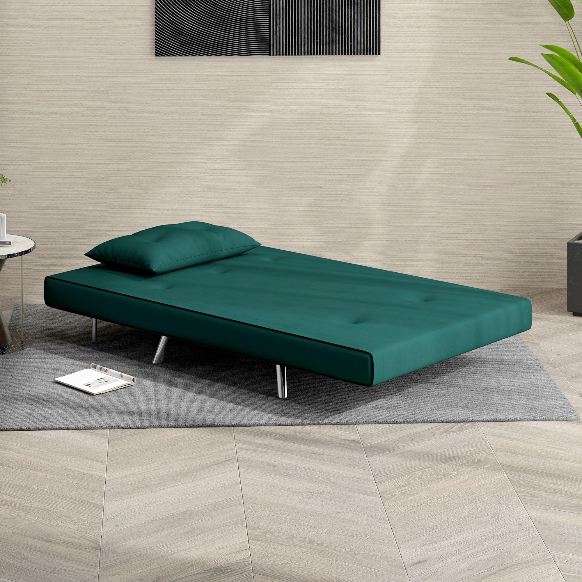 HOMCOM Poltrona Letto Singolo 3 in 1, Poltroncina Reclinabile a 3 Livelli con Rivestimento in Velluto e Cuscino, 100x88x83cm, Verde Scuro