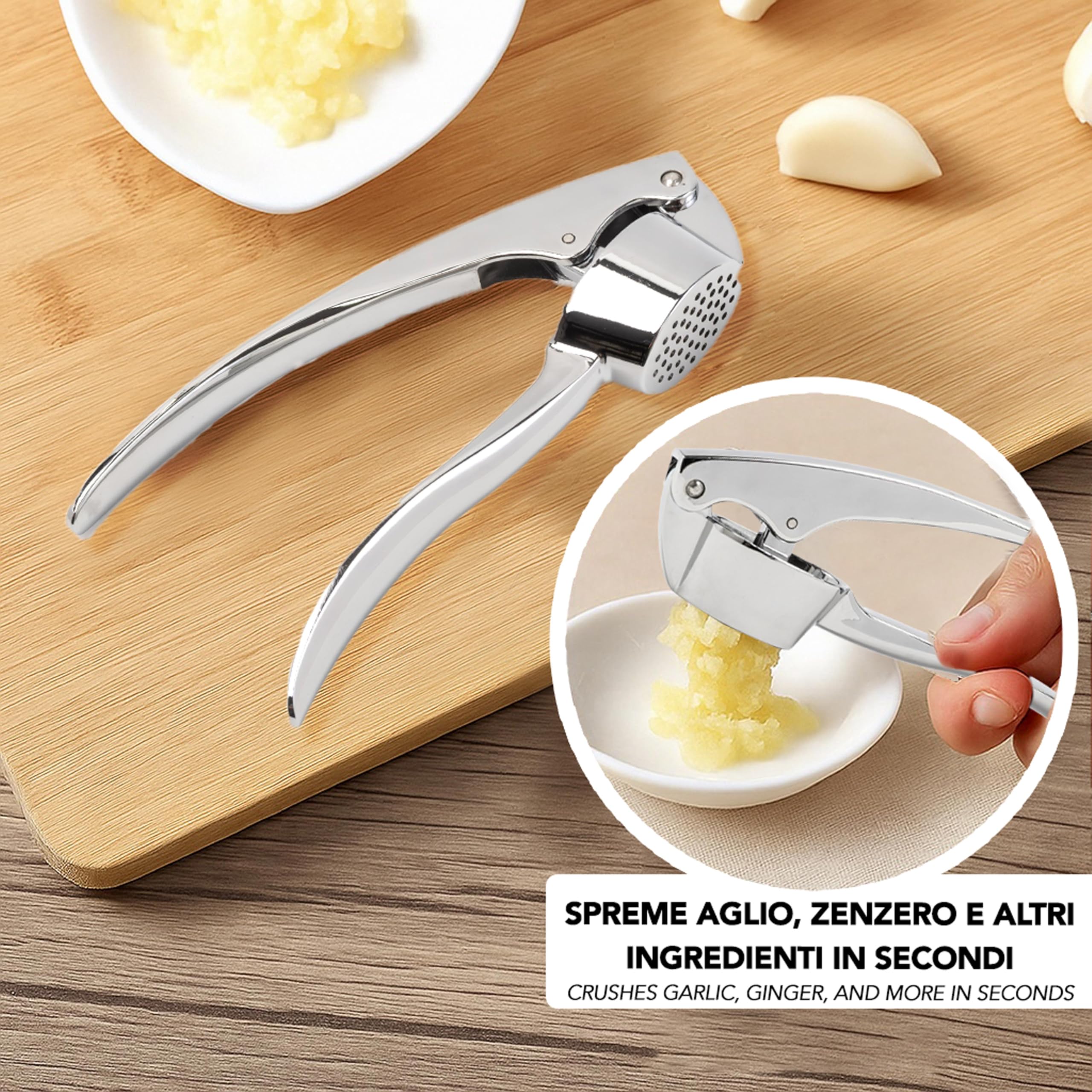 IPEA Presse-ail en Acier Inoxydable pour Ail, Gingembre, Piment - Super Solide - Design Élégant - Presse Ail Professionnel de Cuisine pour Presser Noix et Aliments - Simple Nettoyer