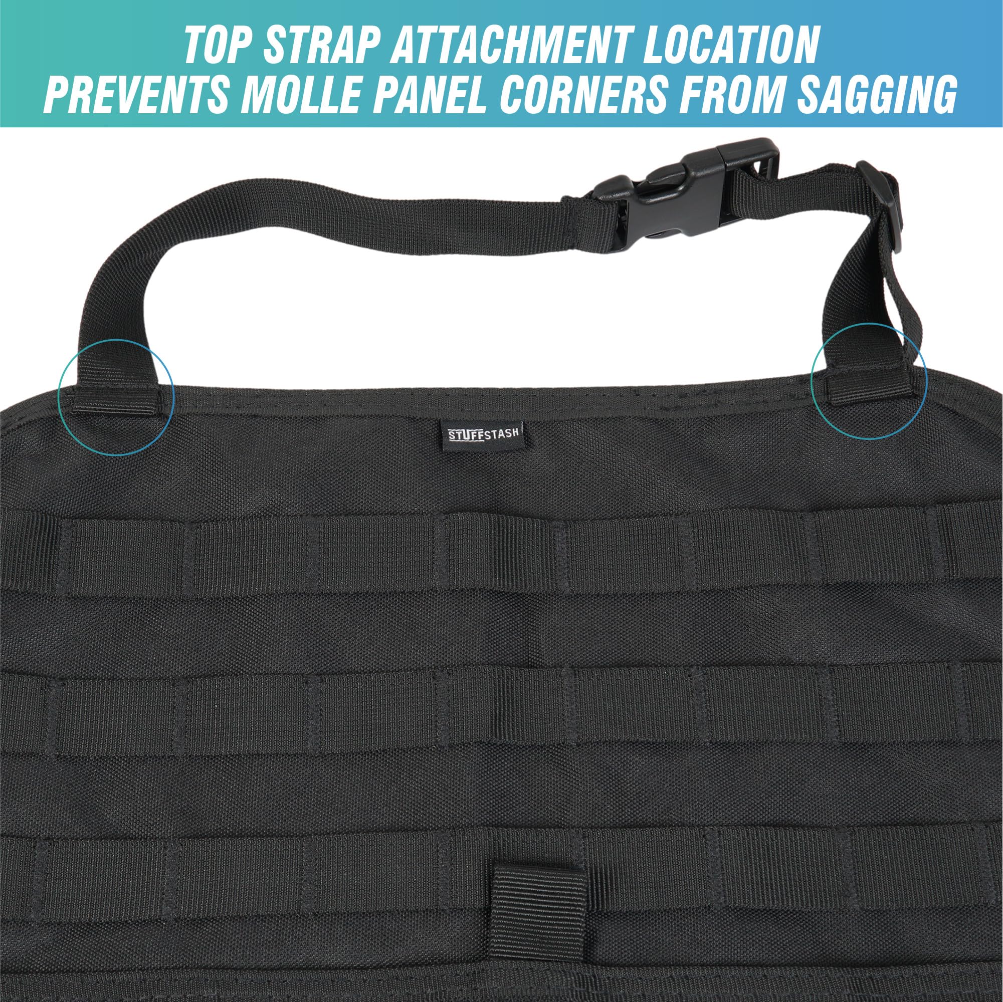 STUFFSTASH Taktischer Rückenlehnen-Organizer, Fahrzeug-Molle-Panel-Organizer, Aufbewahrungstaschen mit 5 abnehmbaren MOLLE-Taschen, extra lange Gurte, universelle Autositz-Organizer für Zubehör