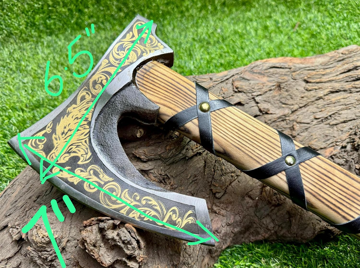 Poshland AX-7004 Custom Gift Forged Carbon Steel Viking Axe with Rose Wood Shaft, Viking Bearded Camping Axe