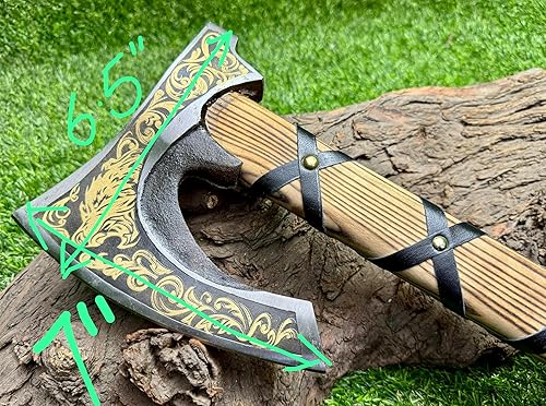 Miniatura 10 de AX-7001 regalo personalizado forjado acero de carbono vikingo hacha con el eje de madera de rosa, hacha de doble borde