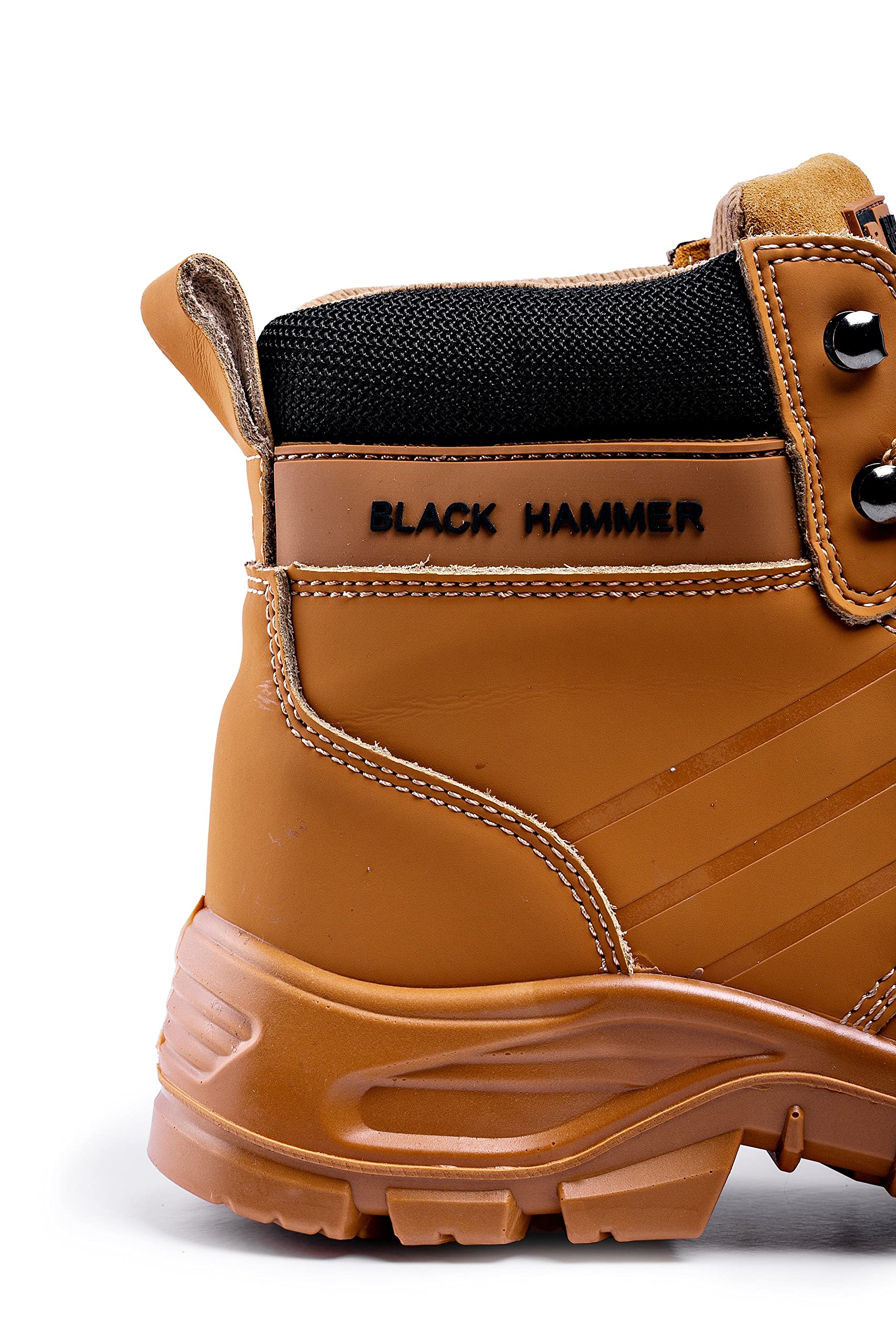 BLACK HAMMER Botas de seguridad para hombre con puntera de acero Zapatos de trabajo S3 SRC tobillo de cuero marrón Tan 5007