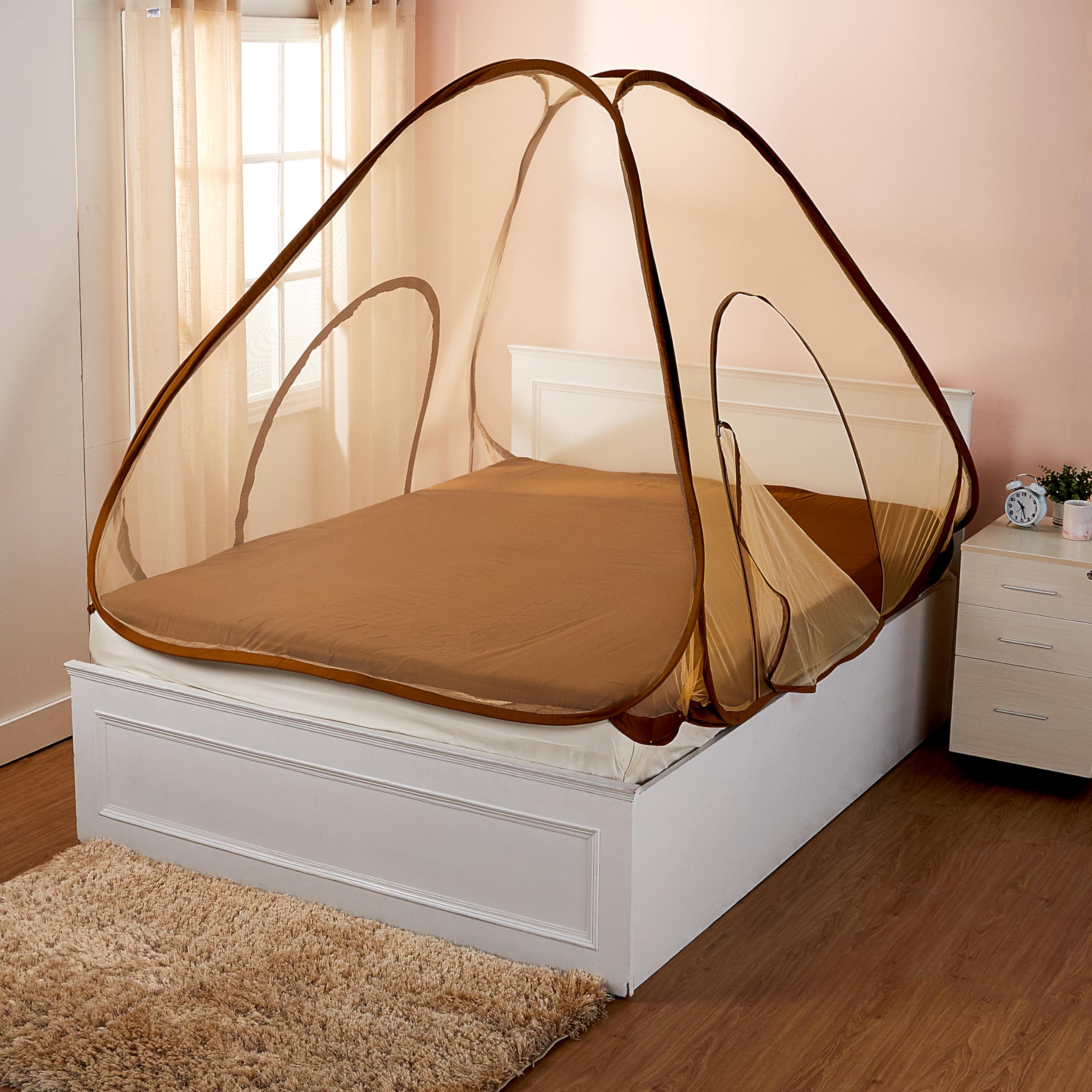 Amazon Brand - Solimo Mosquito Net for Double Bed | Premium King Size Foldable Machardani | Polyester 38 GSM Heavy Net with Base Cloth | Plastic Coated Corrosion Resistant Wire - Golden (B0CV3XD5CQ) Amazon Price History, Amazon Price Tracker
