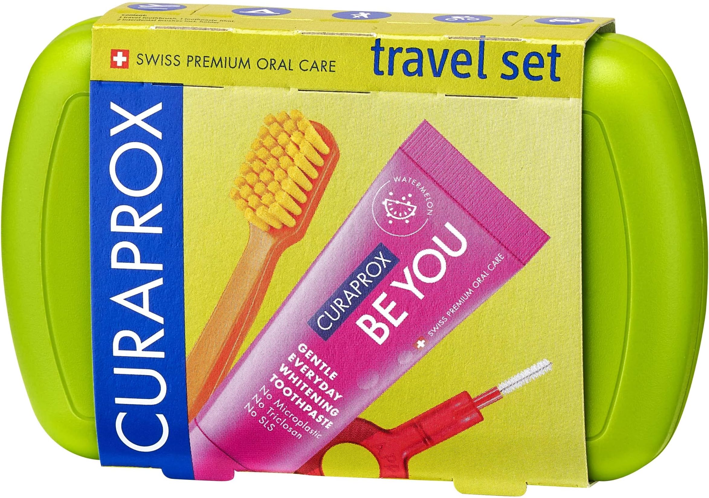 Curaprox Travel Kit - CS 5460 Toothbrush with 'Be You' Toothpaste | 2 CPS Prime Interdental Brushes 07 and 09 | Dental Care Kit 9.5 cm x 6 cm |Green