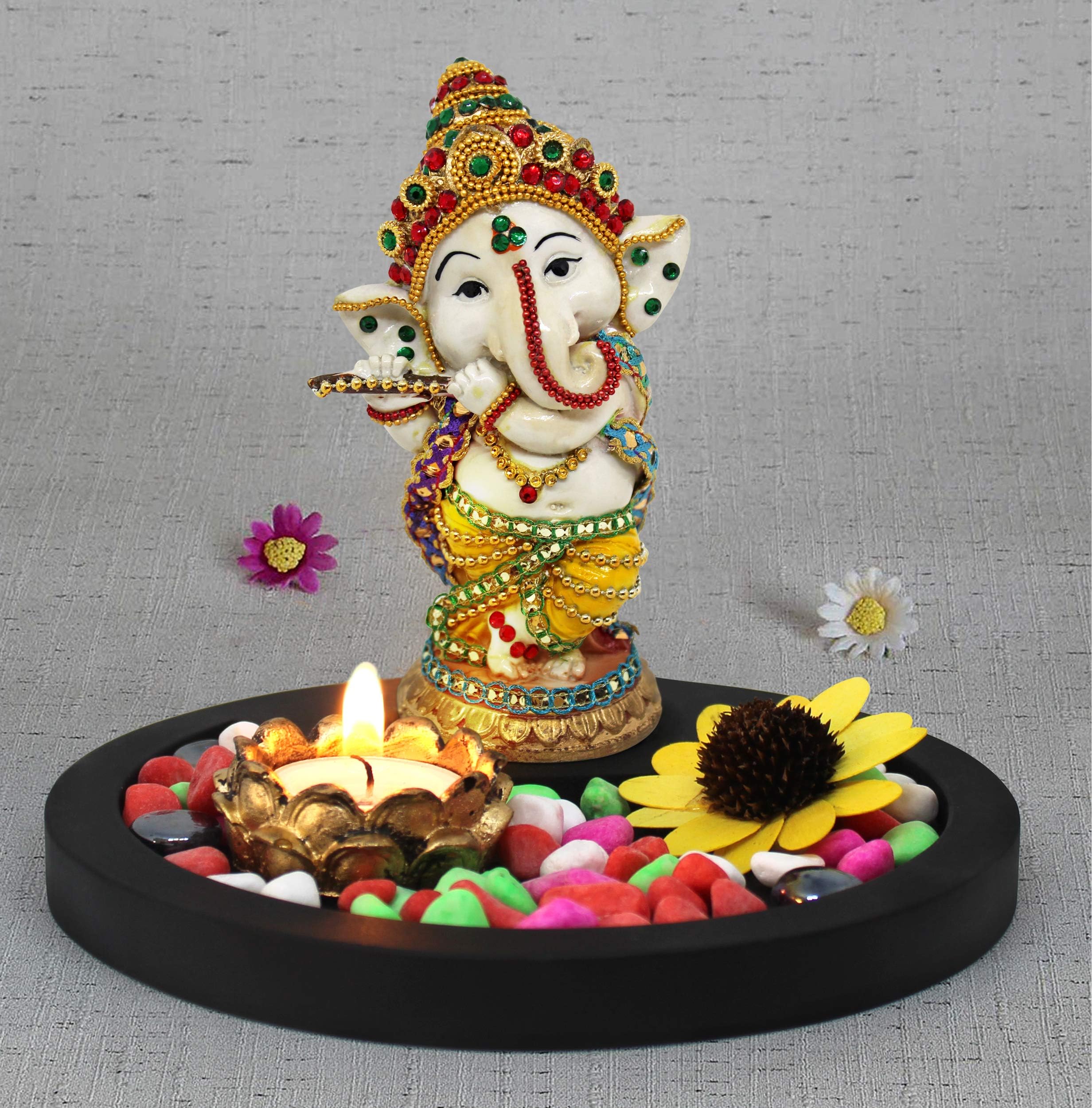 Buy TIED RIBBONS Lord Ganesha Statue with Candle and Tray - Decoration ...