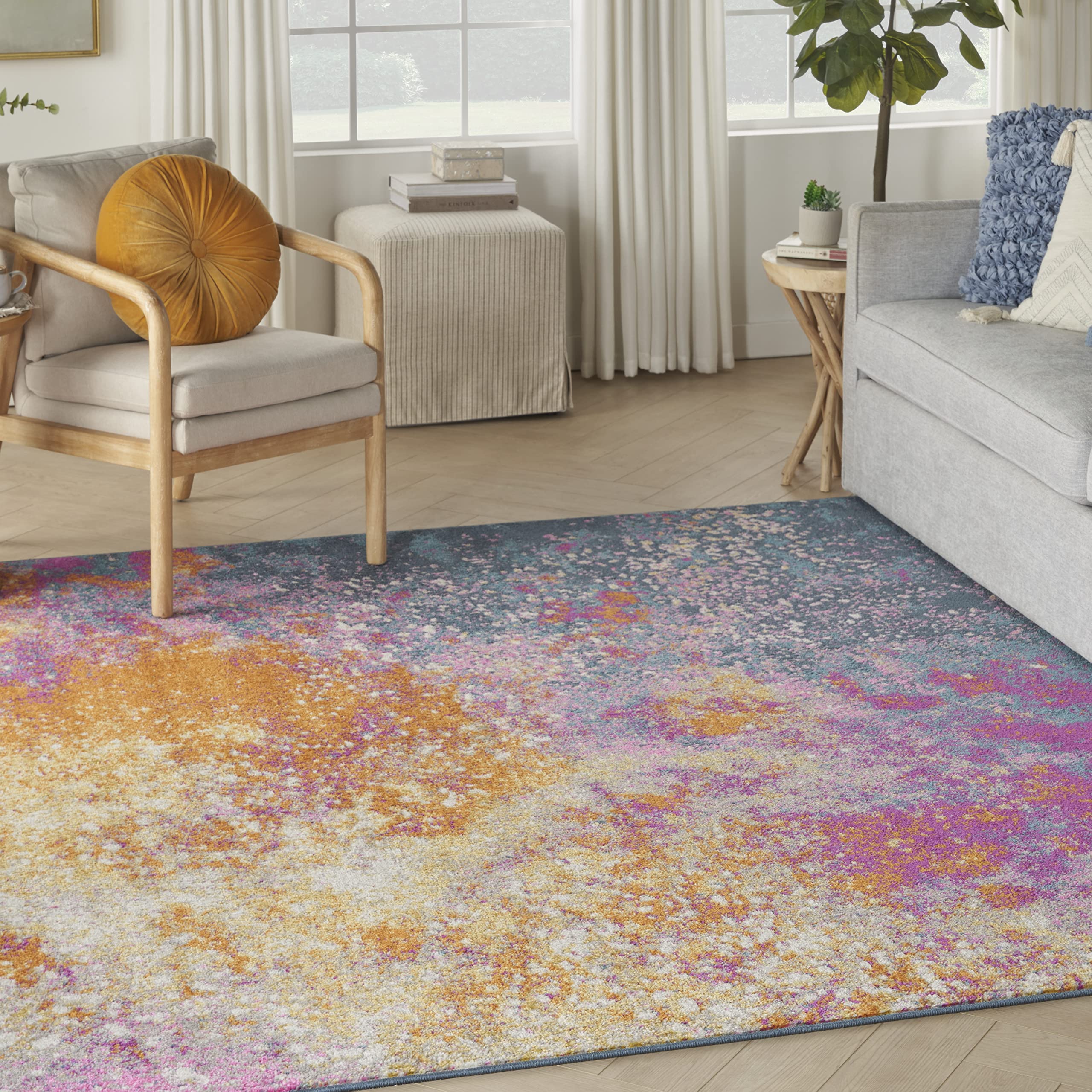 Nourison Home Passion Abstract Sunburst 7'10'' x Square Area-Rug, Easy-Cleaning, Non Shedding, Bed Room, Living Room, Dining Room, Kitchen (8 Square)