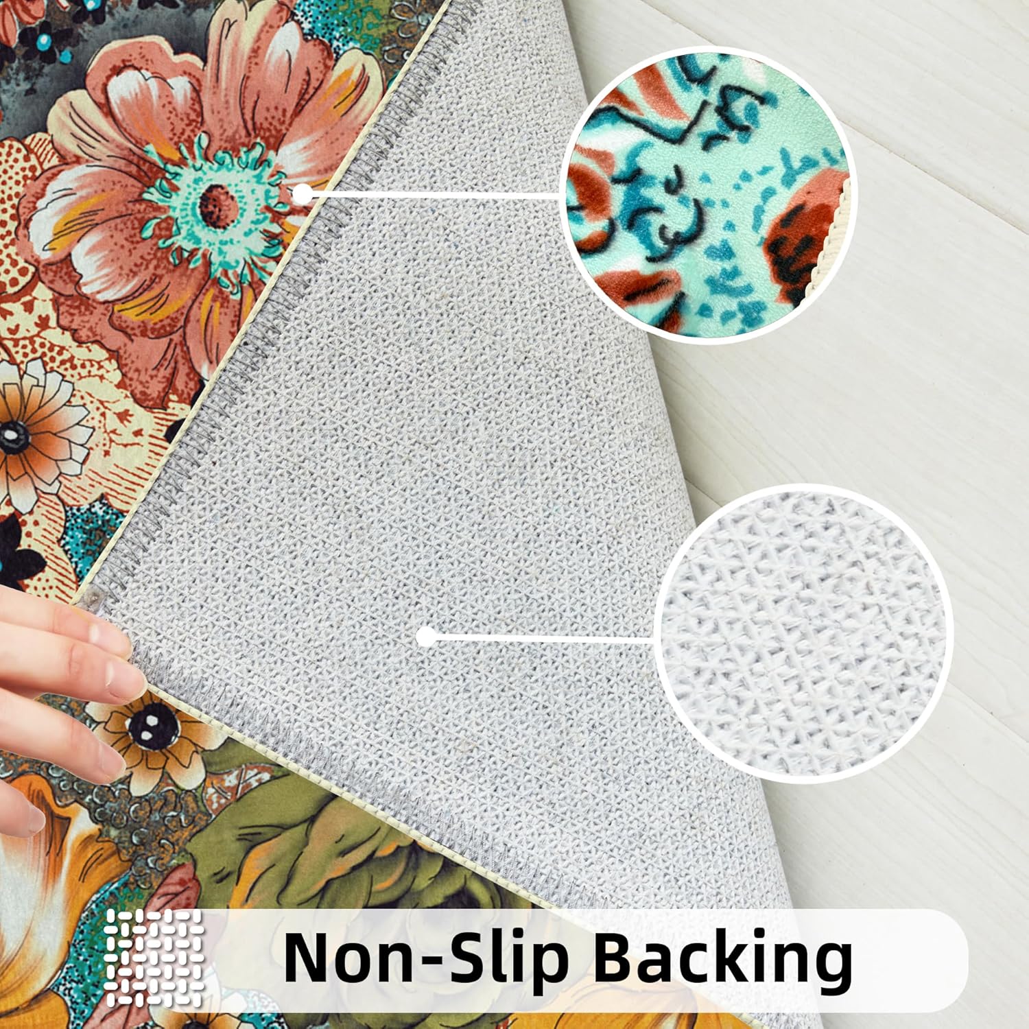 Area Rugs 8x10 Rug for Living Room Washable Vintage Area Rug Non Slip Floral Rugs Foldable Low Pile Soft Large Carpet for Bedroom Bedside Dining Room Kids Playroom Farmhouse