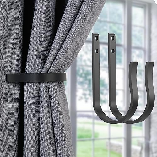 Miniatura 2 de BlackCurtain - Alzapaños para cortinas, 2 abrazaderas de aluminio macizo en forma de U para colgar en la pared