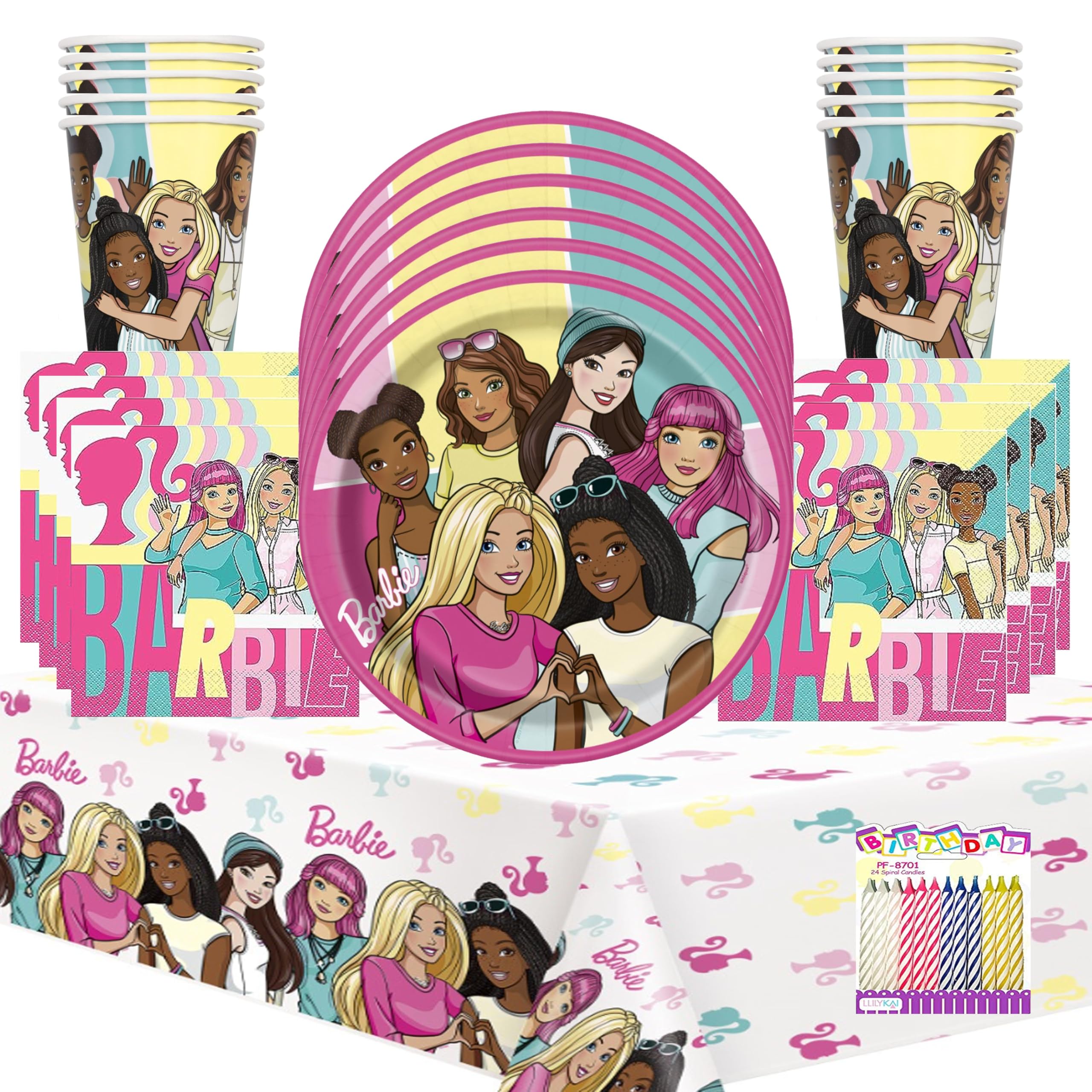 Amazon.com: Barbie Birthday Party Pack for 16 Guests  Includes Plates,  Cups, Napkins, Table Cover and Birthday Candles  Perfect Barbie Party  Supplies for Girls : Toys & Games