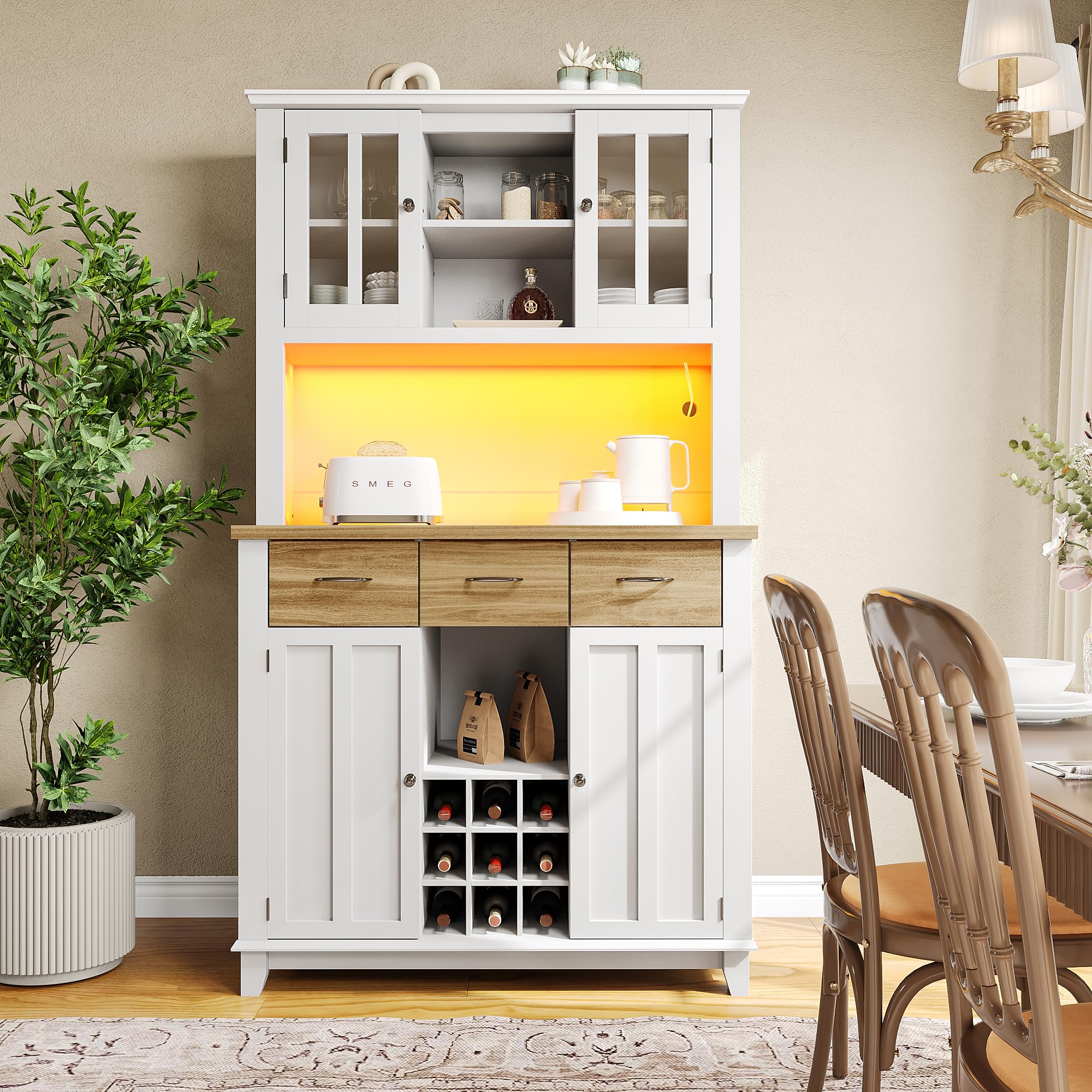 Gecheer Armario de Cocina Alto con Iluminación LED y Amplio Espacio de Almacenamiento Familias con Niños y Mascotas Modelo YHSLYD-17489146AAN-1