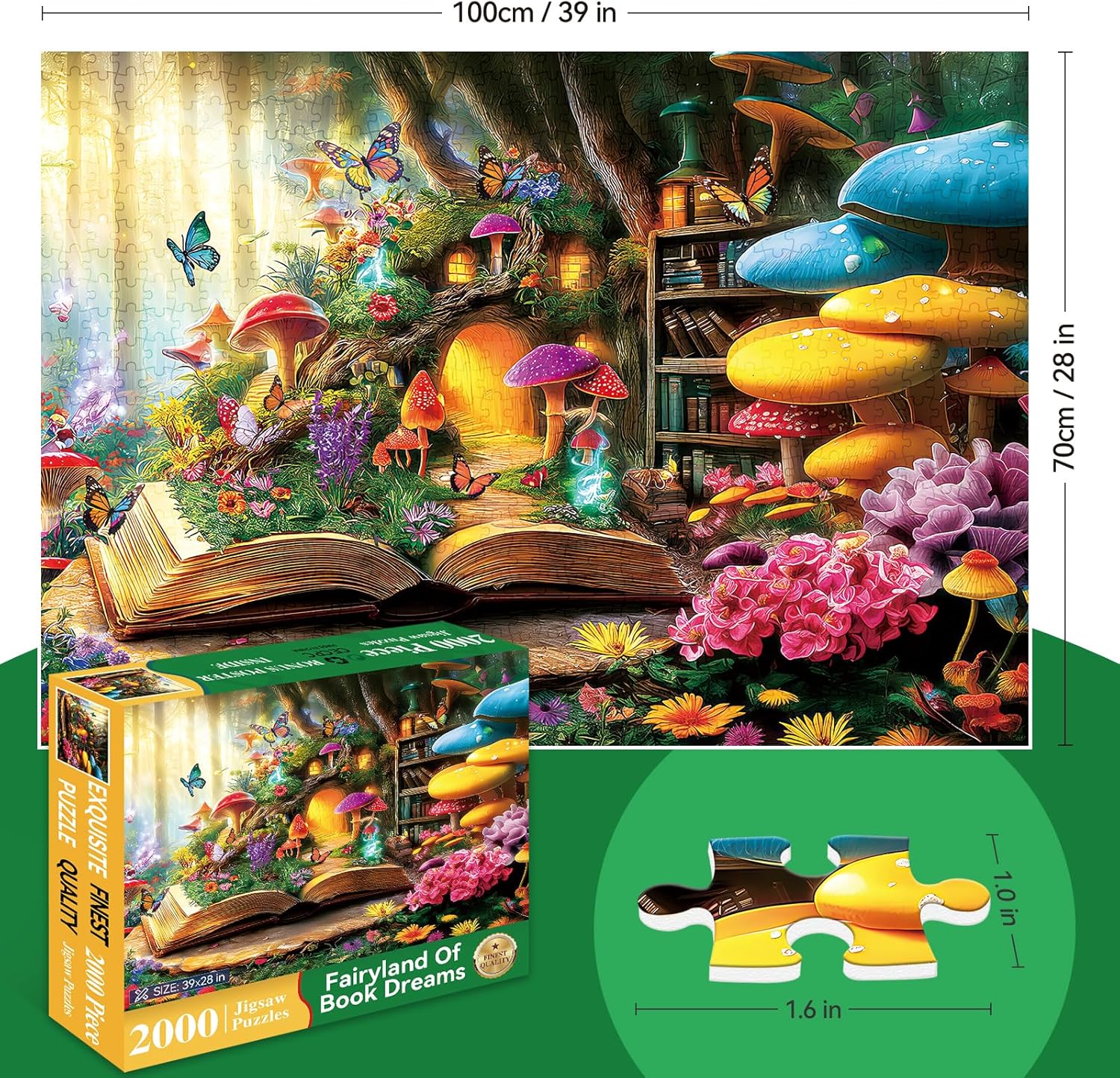 Jigsaw Puzzle, Spring 2000 Piece Puzzle for Adults, Mystery Mushroom Butterfly Flowers Jigsaw Puzzle, Perfect for Game Nights, Finished Size is 39" x 28"