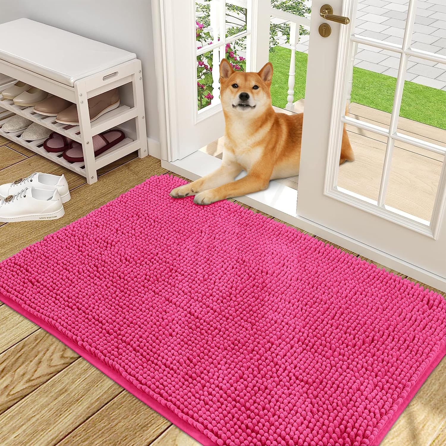 OLANLY Dog Door Mat 48x30, absorbent non-slip chenille