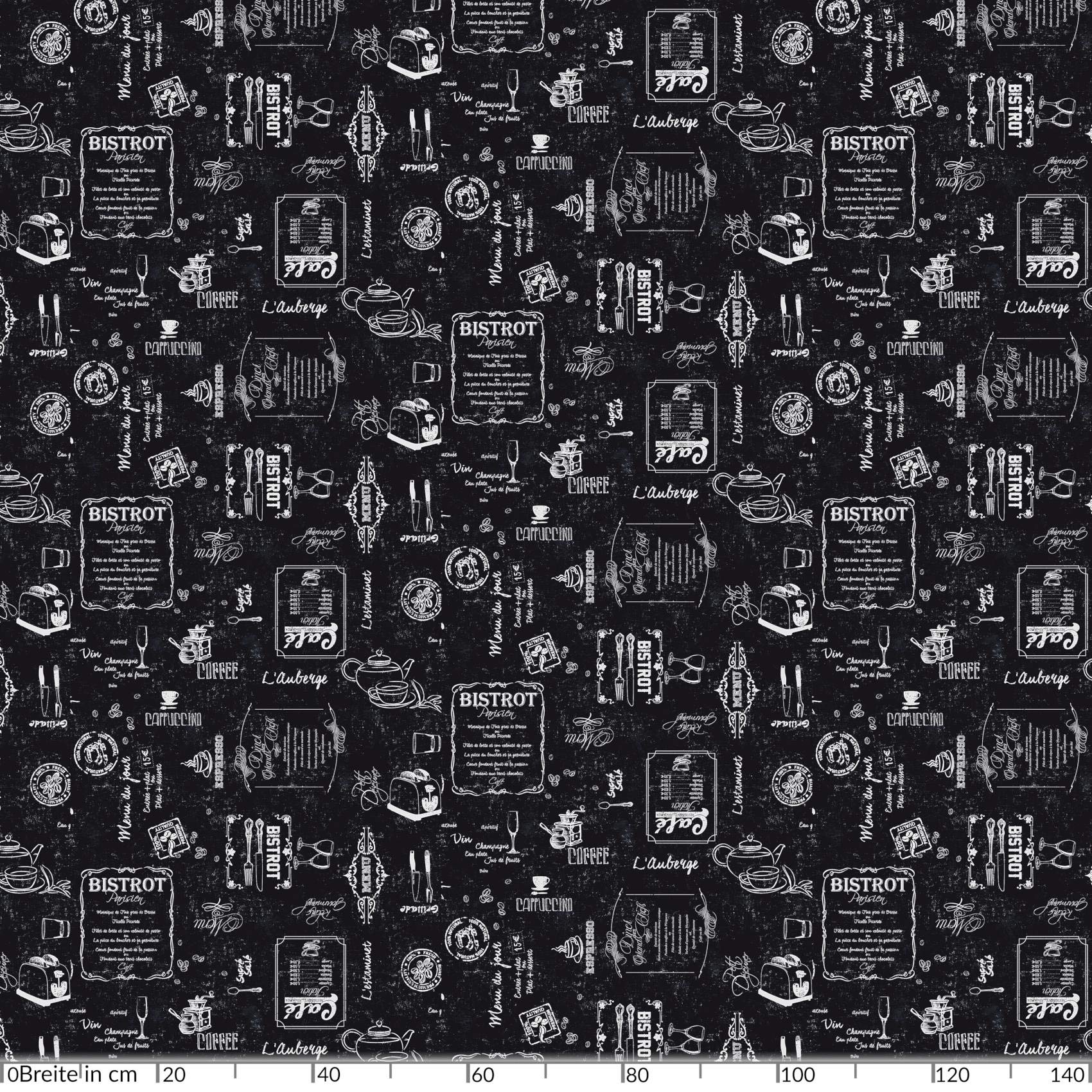 Anro Mantel de hule para mesa, con aspecto de bistró, lavable, Negro , 500 x 140cm