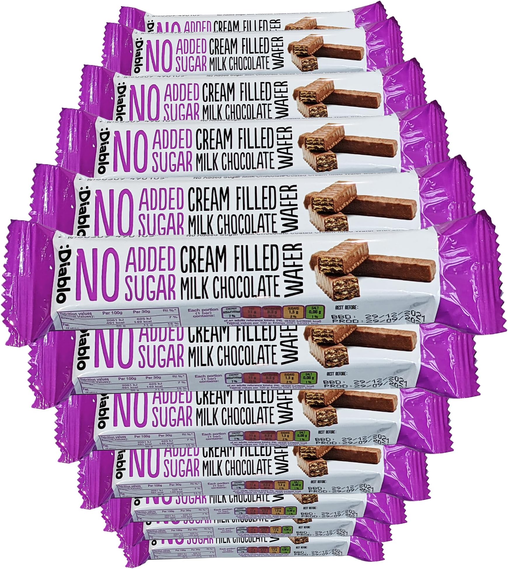 Diablo Cream Filled Milk Chocolate Wafers - No added Sugar, Maltitol Sweetened Treat, Individually Wrapped Biscuits Hamper Basket Ready Snack Pack, Perfect for Gifting - 30g, Pack of 12