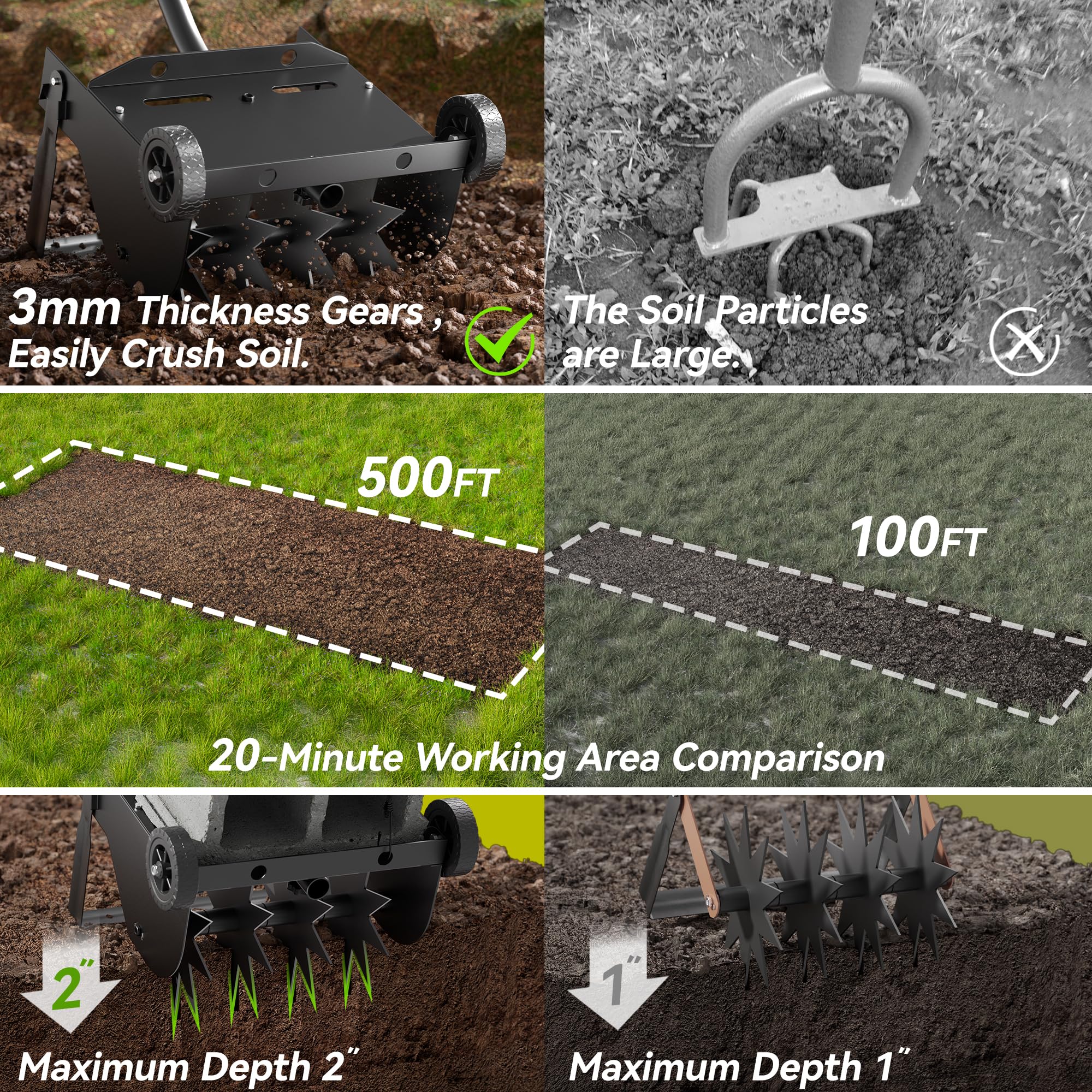 Rotary Cultivator Tool, 2-in-1 Garten Unkrautjäter und Crumbler Bodenfräse für Gartenarbeit, Hand Gartenfräse mit 66,5 Zoll verstellbarem Schaumstoffgriff